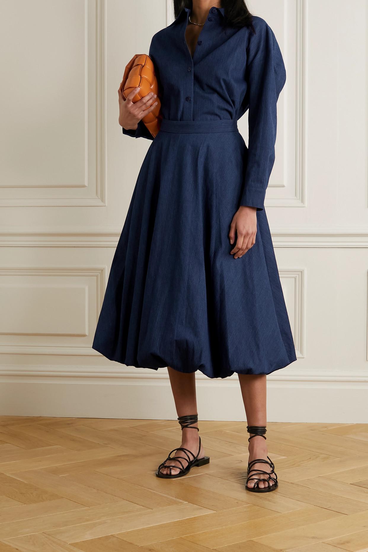 Gathered Denim Midi Skirt 