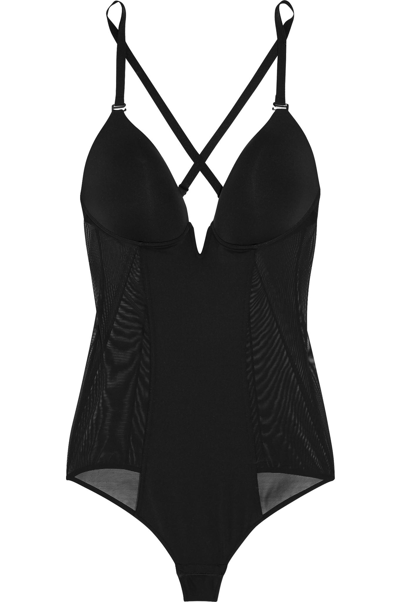 Cosabella Underwired Stretch-satin And Mesh Thong Bodysuit in Black - Lyst