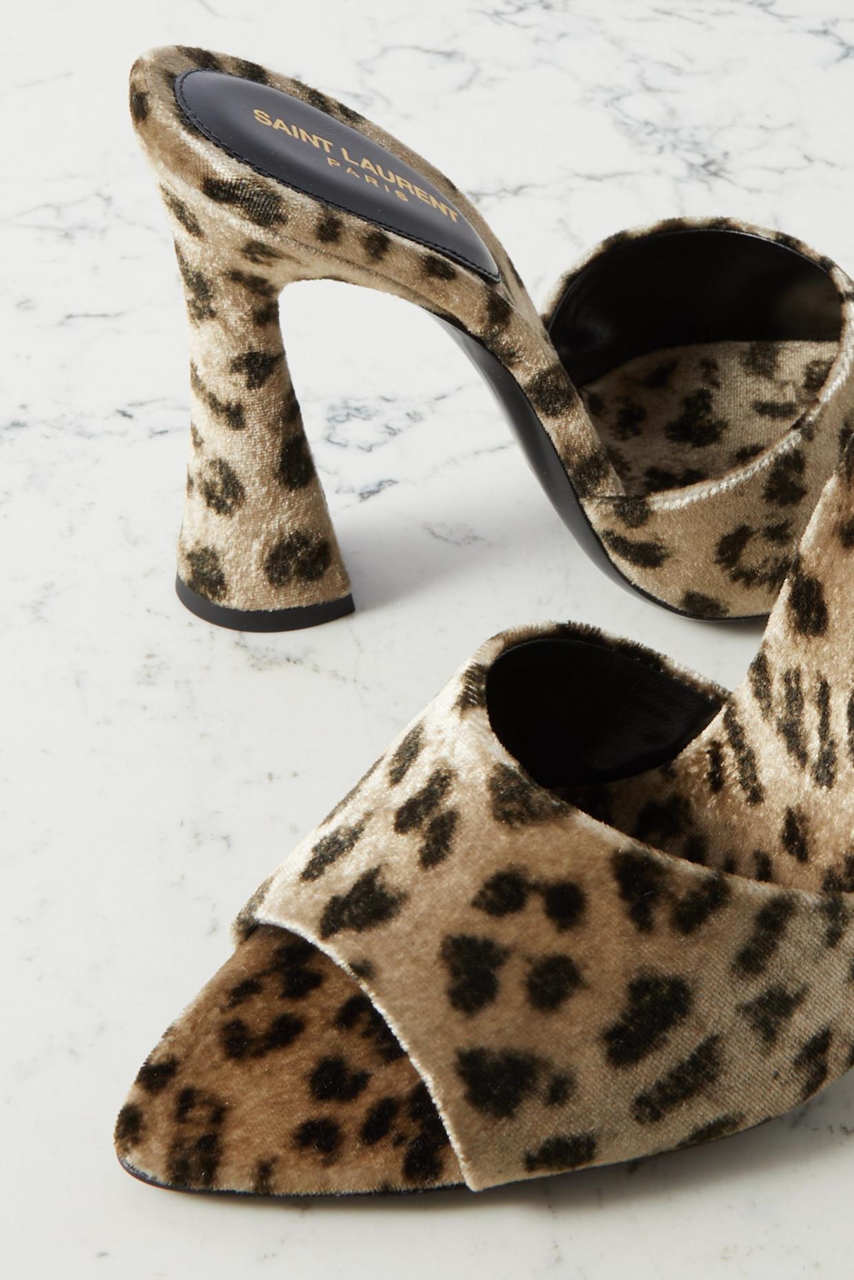 Saint Laurent Suite Leopard-print Velour Mules in Natural | Lyst