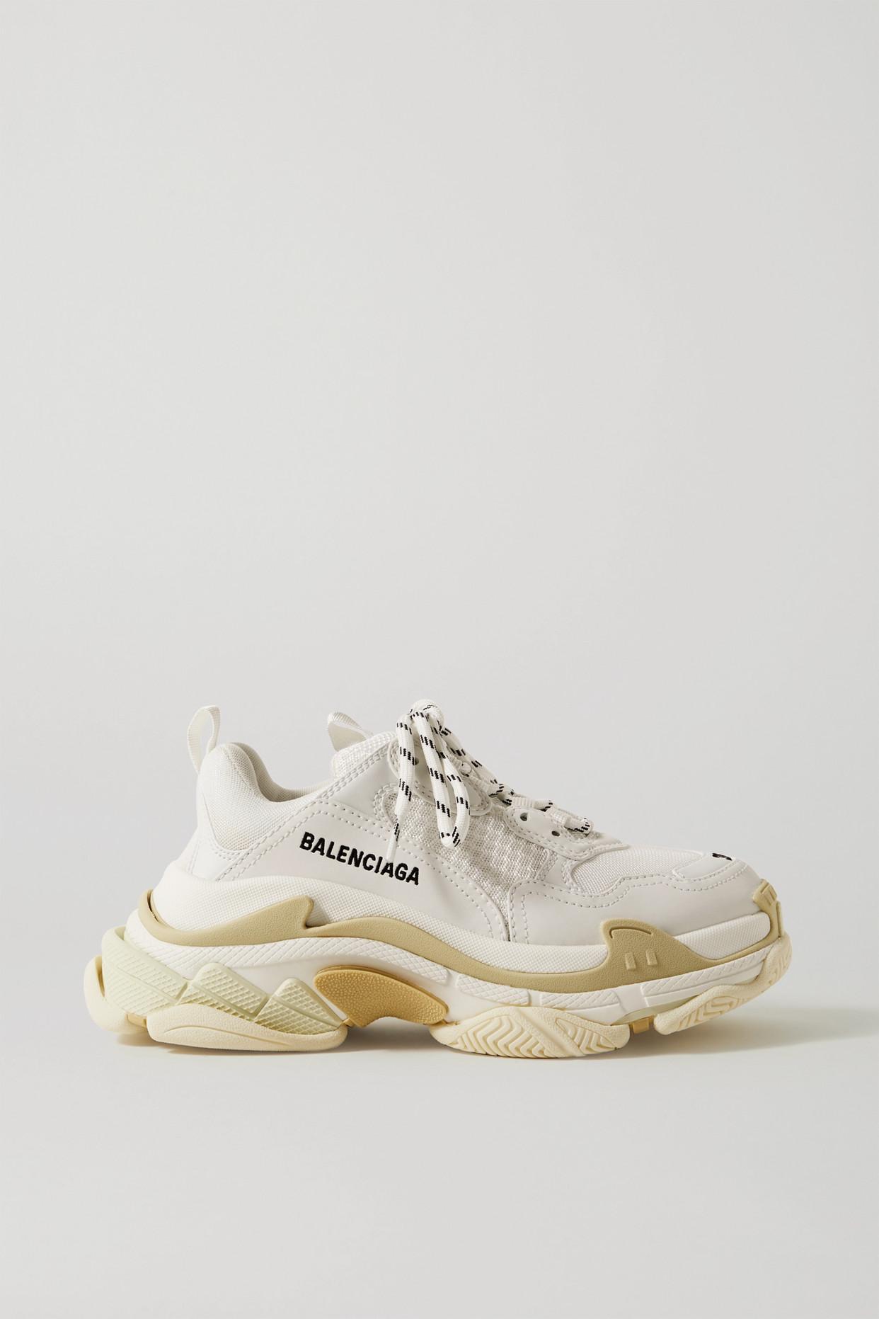 Balenciaga Triple S Logo-embroidered Faux Leather, Faux Nubuck And Mesh  Sneakers in White | Lyst