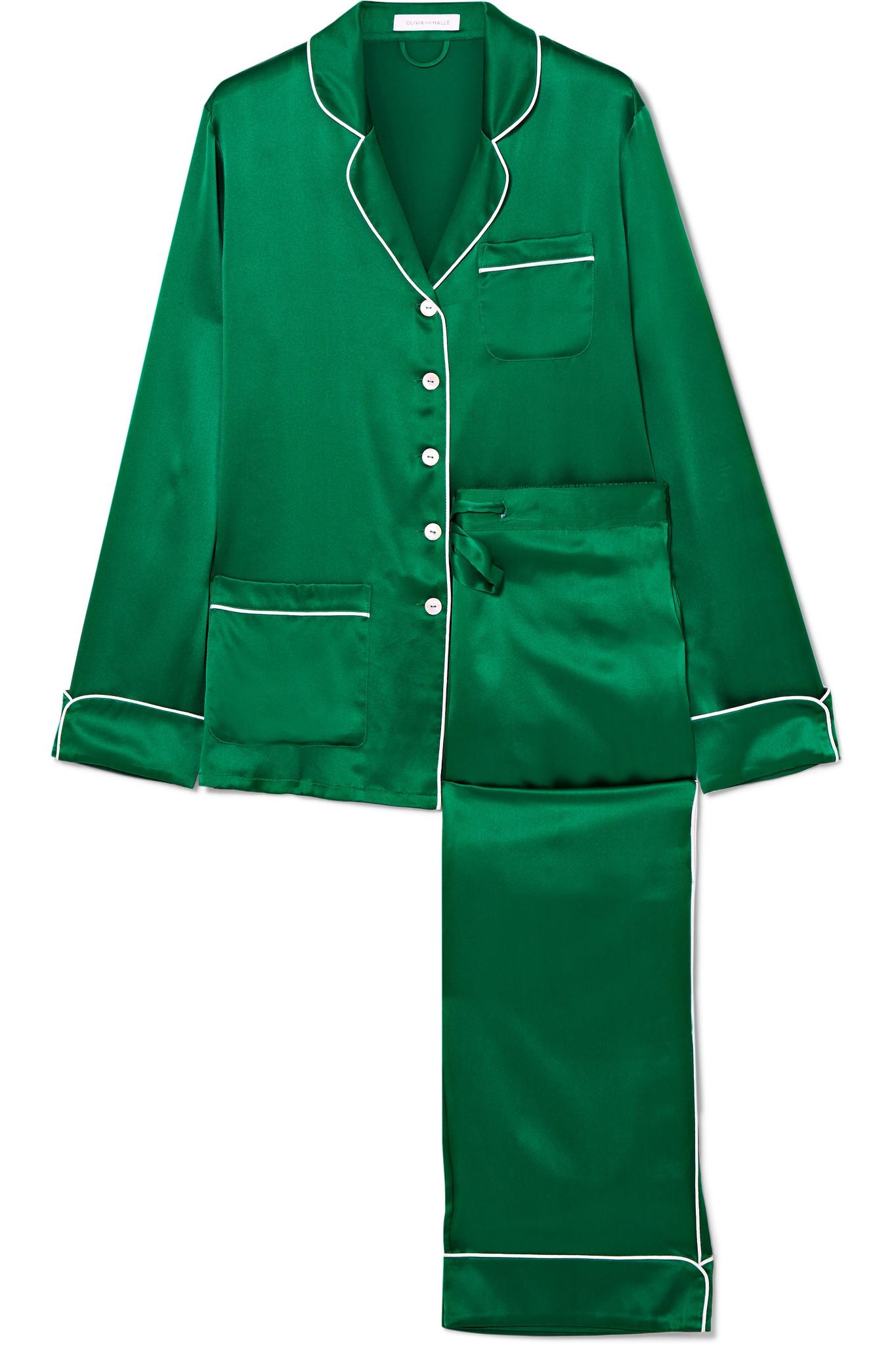 Olivia Von Halle Coco Silk-satin Pajama Set in Green | Lyst