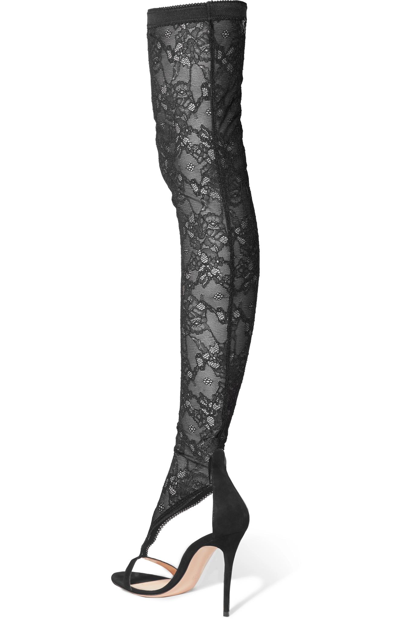 Gianvito Rossi Isabella 100 Stretch-lace And Suede Over-the-knee Boots ...