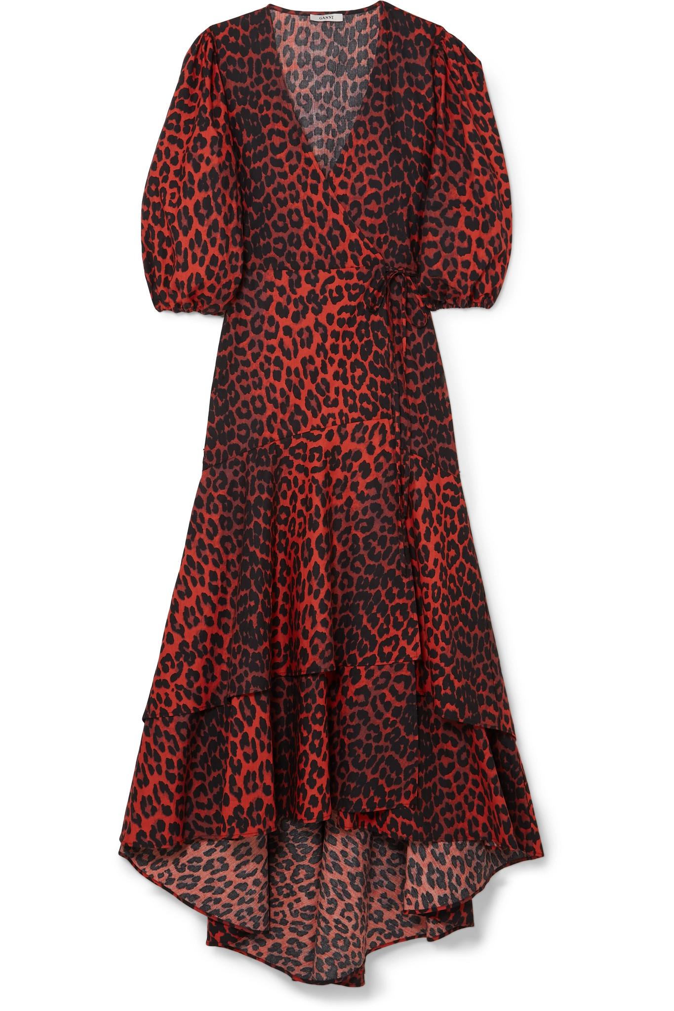 Ganni Bijou Leopard-print Cotton-poplin Wrap Dress - Lyst