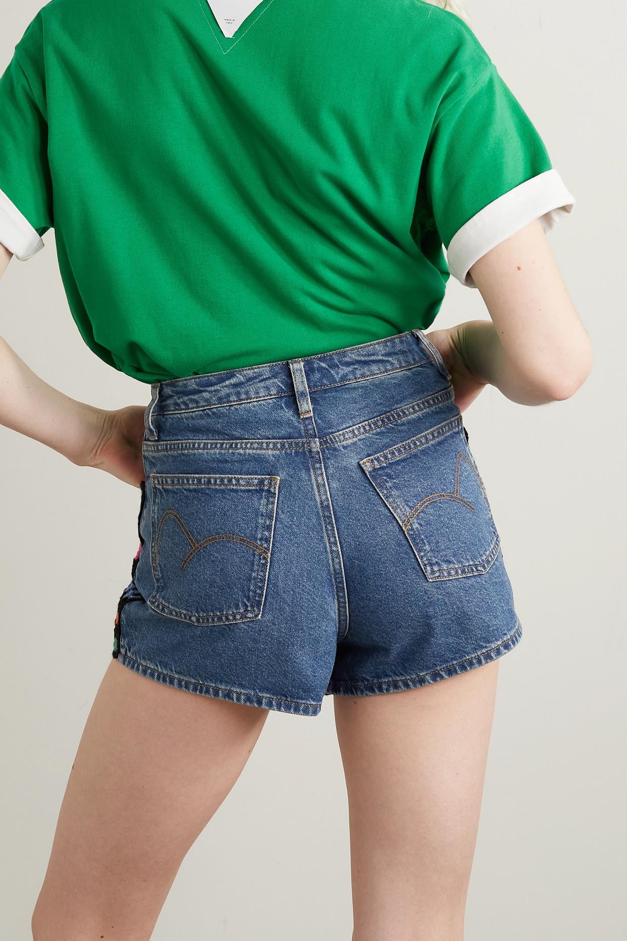 FARM RIO Crochet-paneled denim shorts