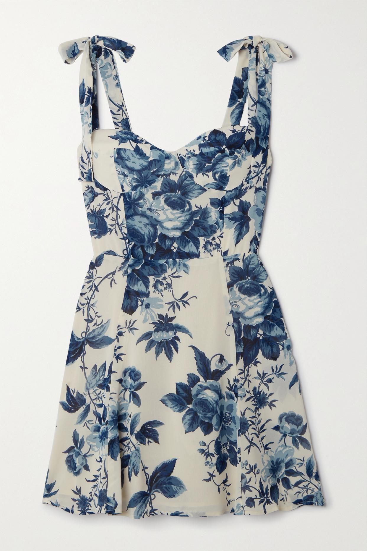 Reformation Niara Floral-print Crepe Mini Dress in Blue | Lyst