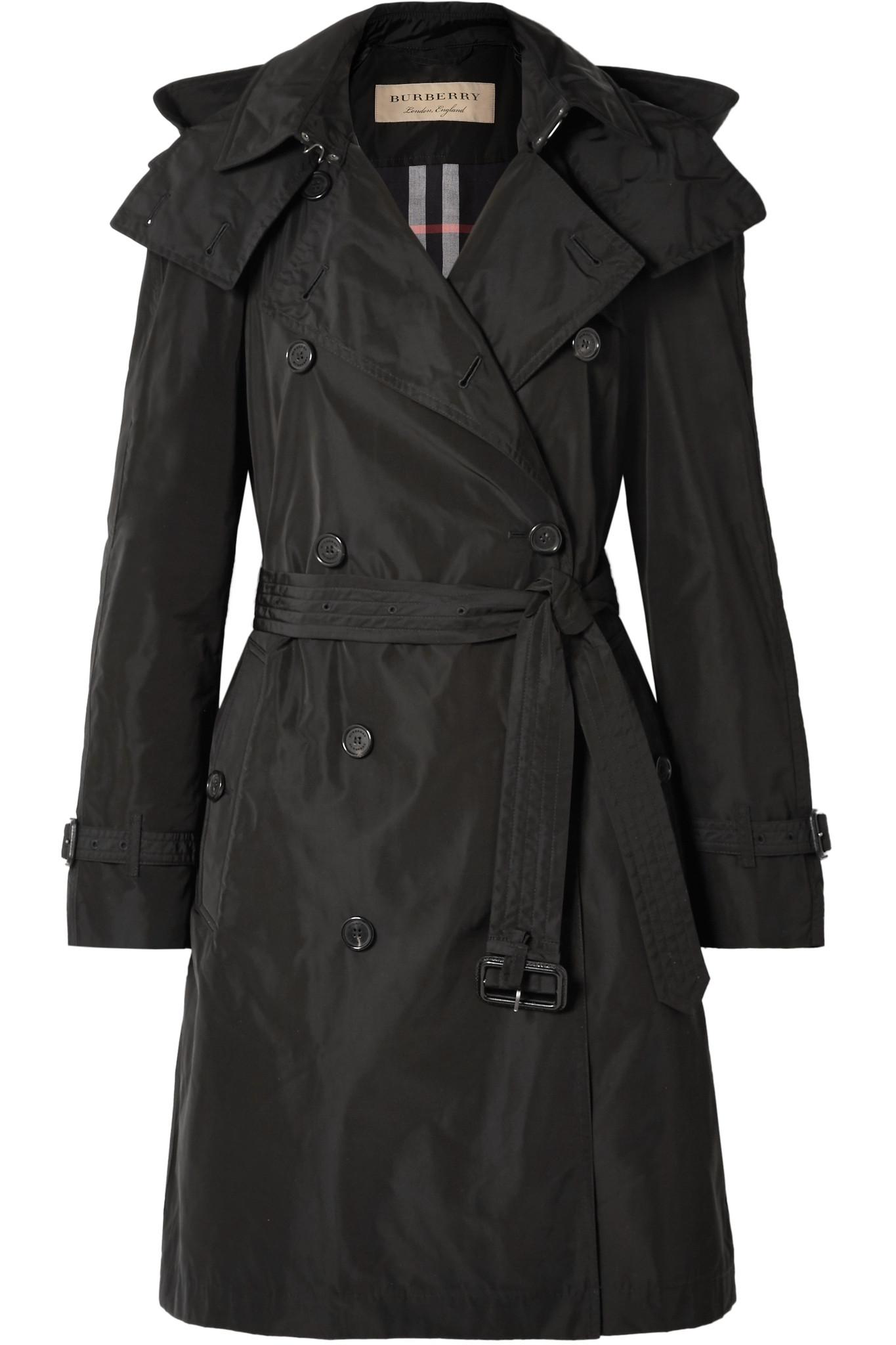 Burberry The Amberford Hooded Shell Trench Coat in Black | Lyst