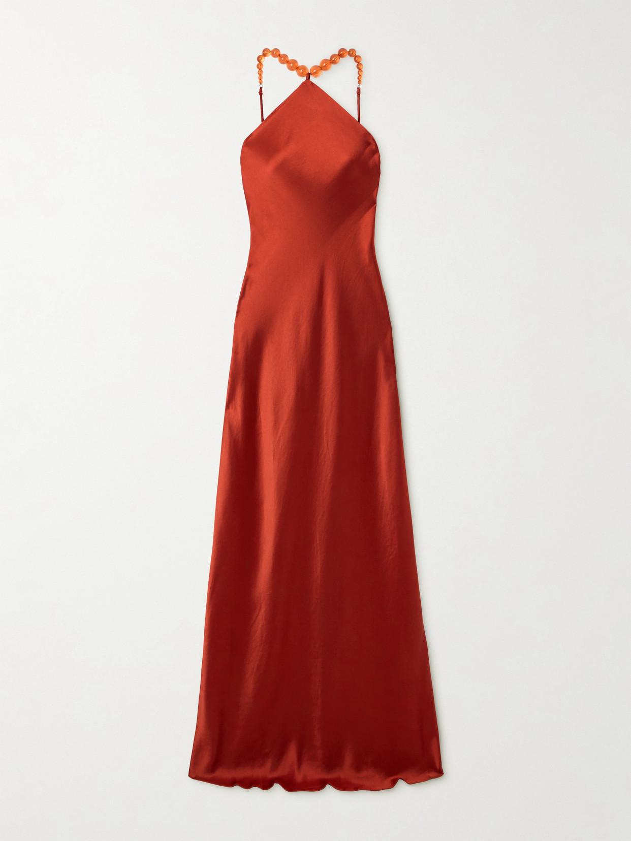STAUD Cadence Embellished Satin Maxi Dress in Red | Lyst