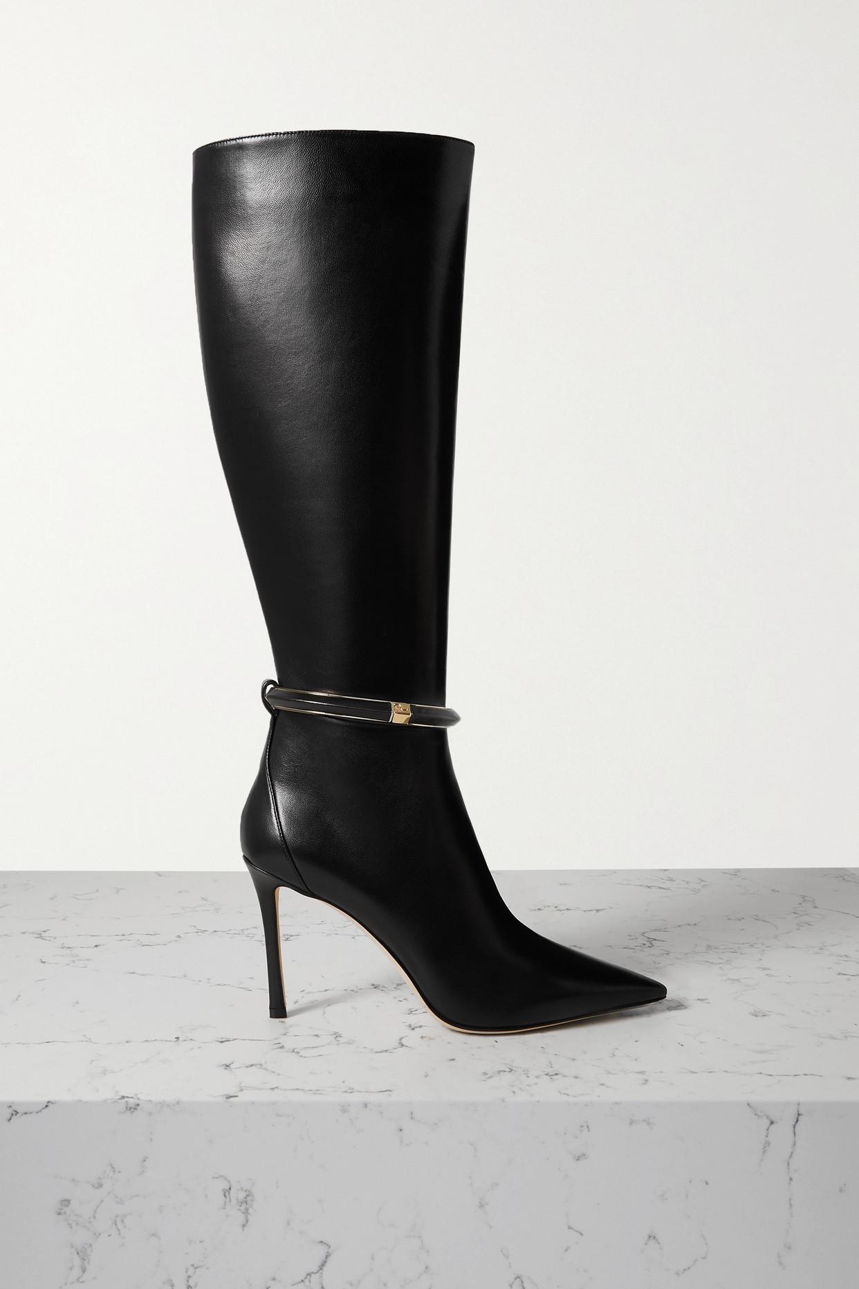 Jimmy Choo Dreece 95 Embellished Leather Knee Boots in Black | Lyst