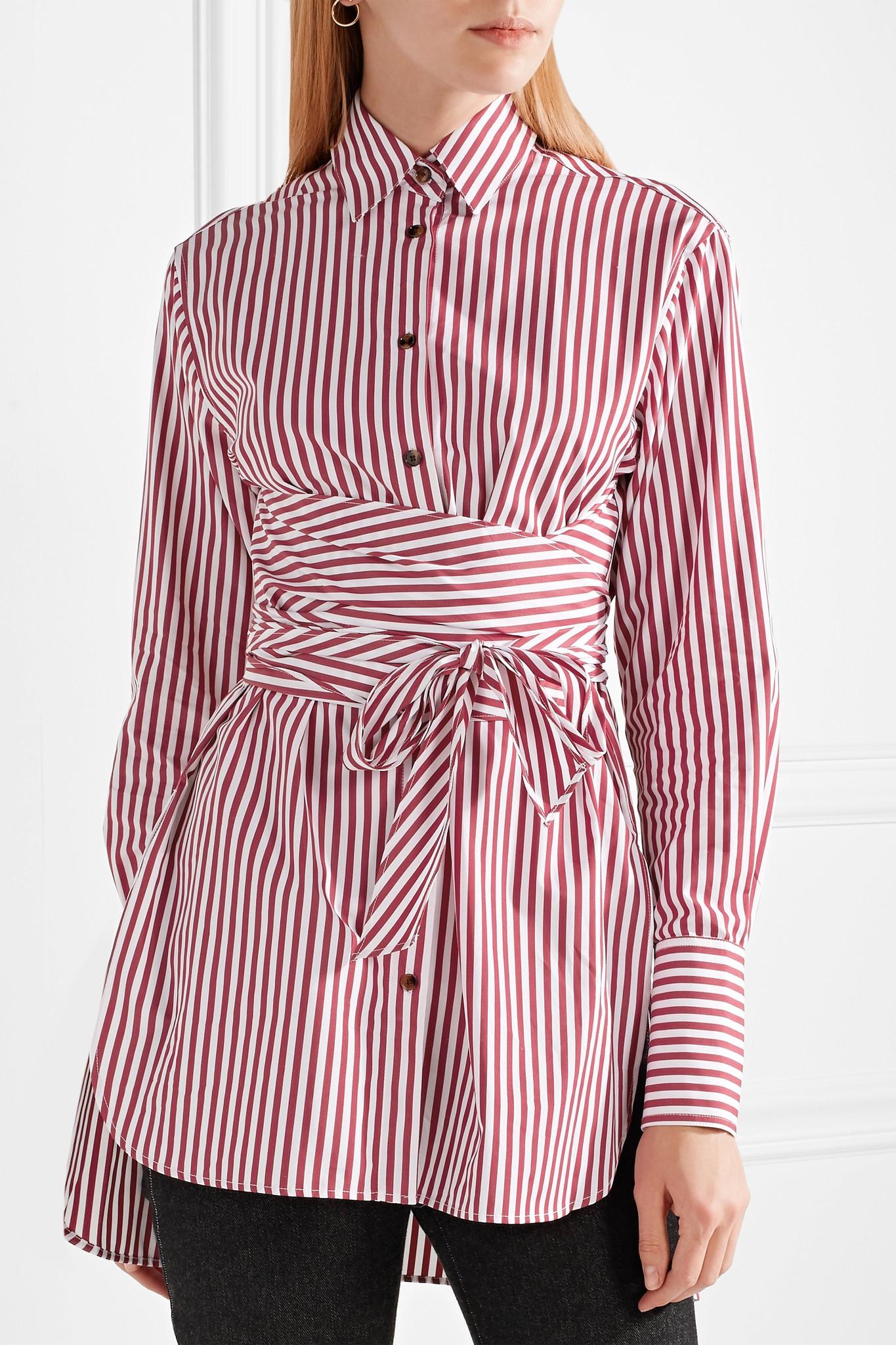 Lyst - Khaite Bianca Tie-front Striped Cotton-poplin Shirt in Red