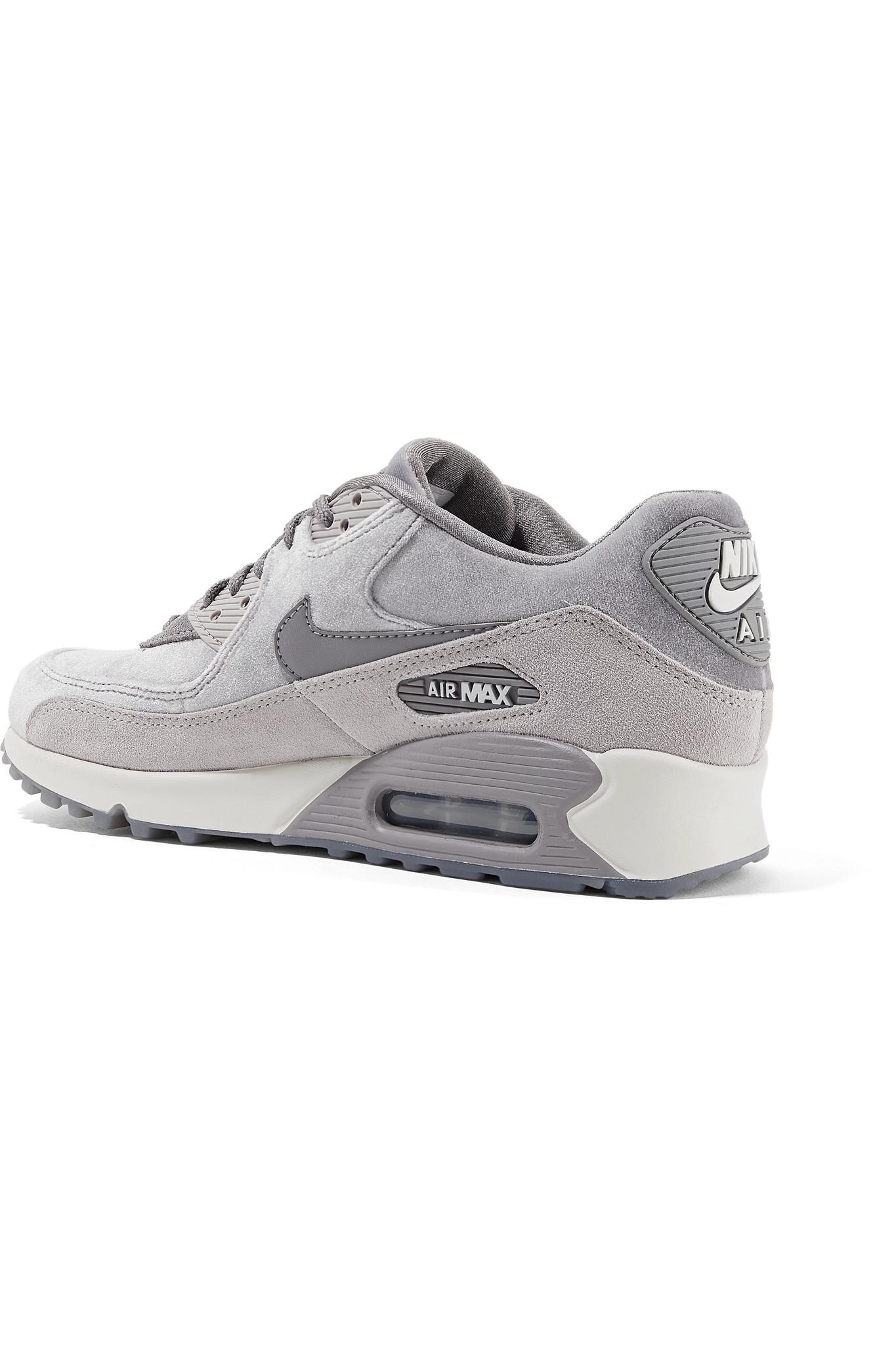 hermosa Resplandor satisfacción Nike Air Max 90 Suede-trimmed Velvet Sneakers in Gray | Lyst