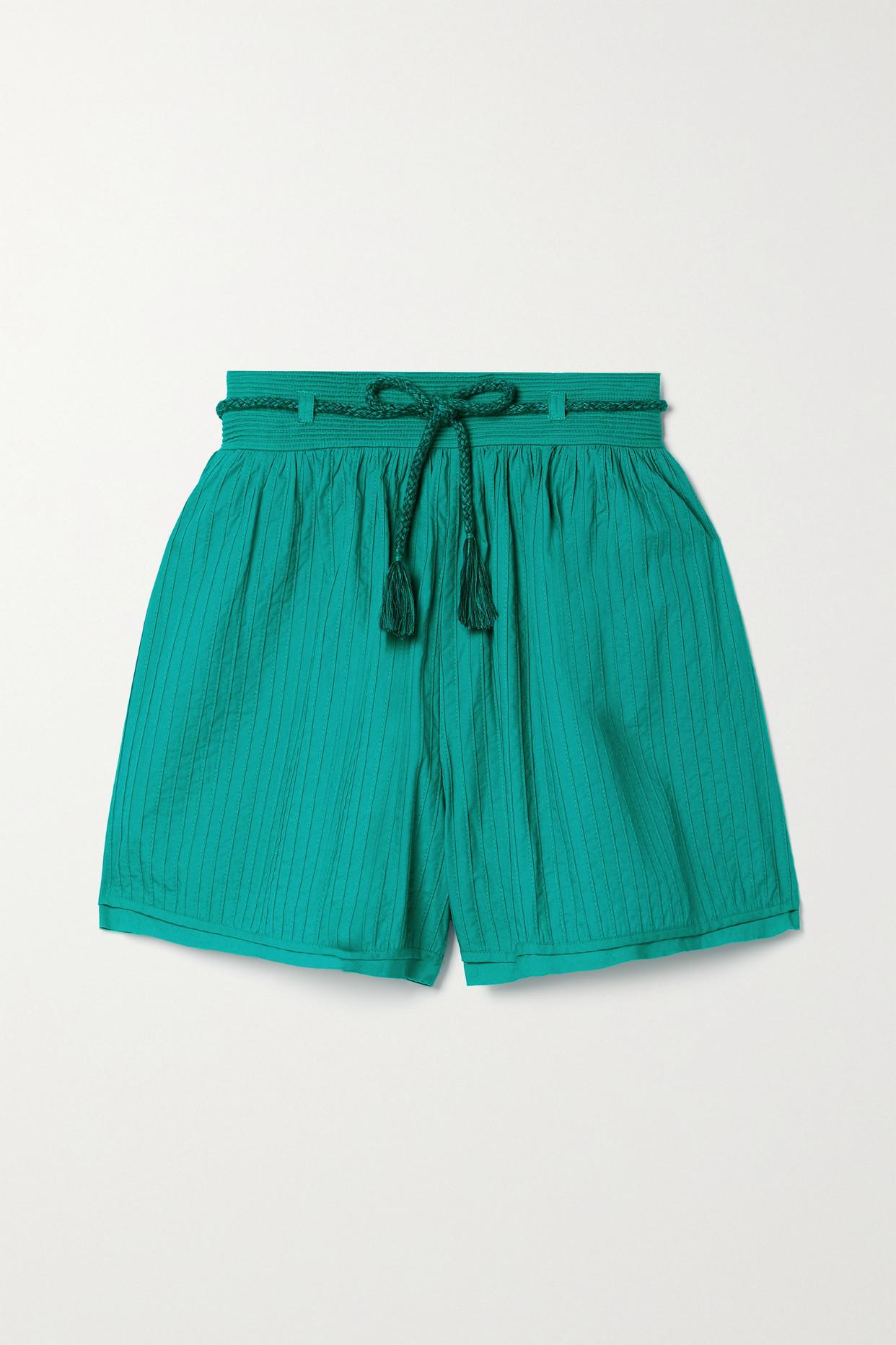 Ulla Johnson Rina Pintucked Cotton-voile Shorts in Green | Lyst