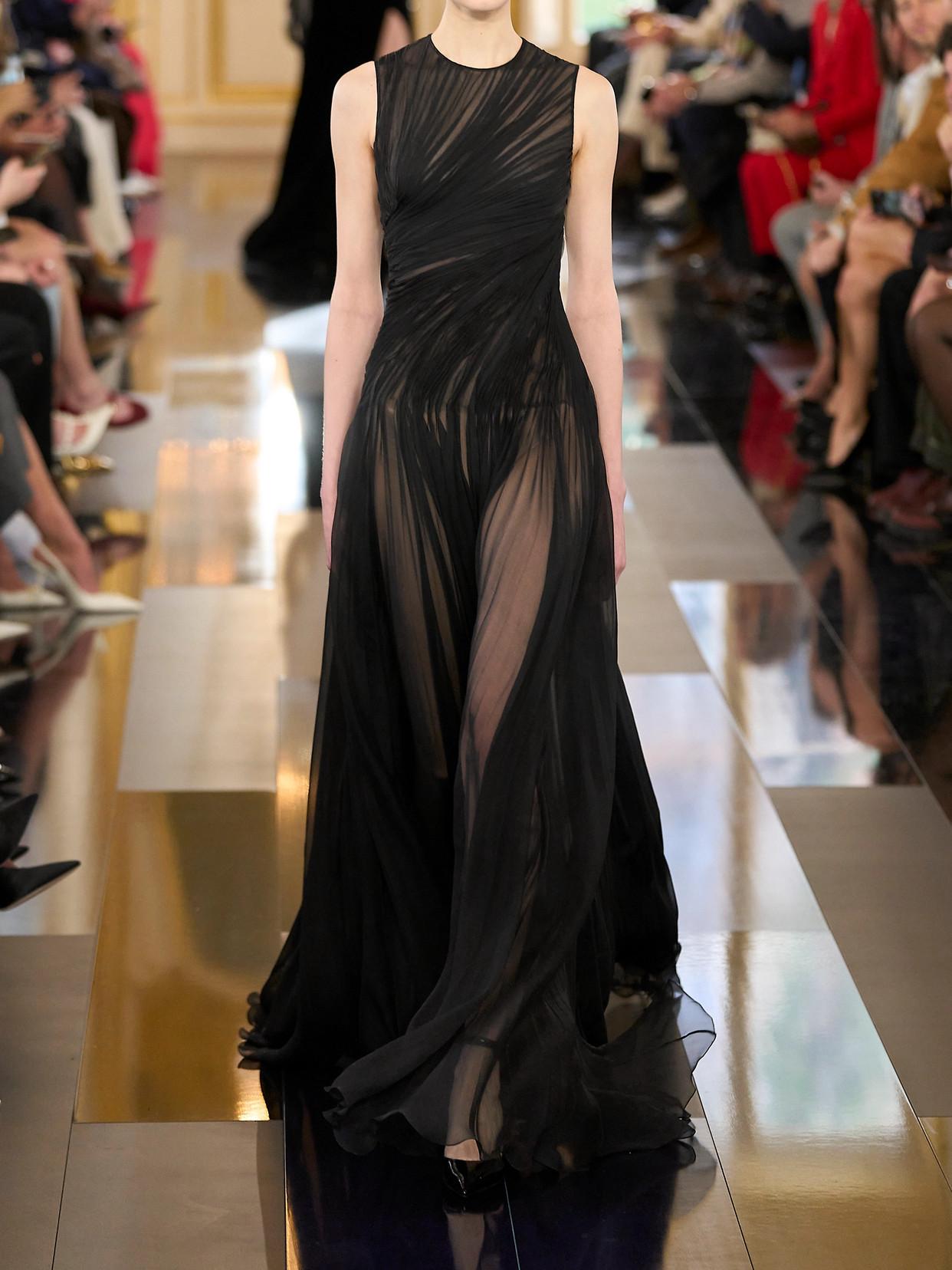 Valentino Garavani Ruched Pleated Silk-Chiffon Gown in Black