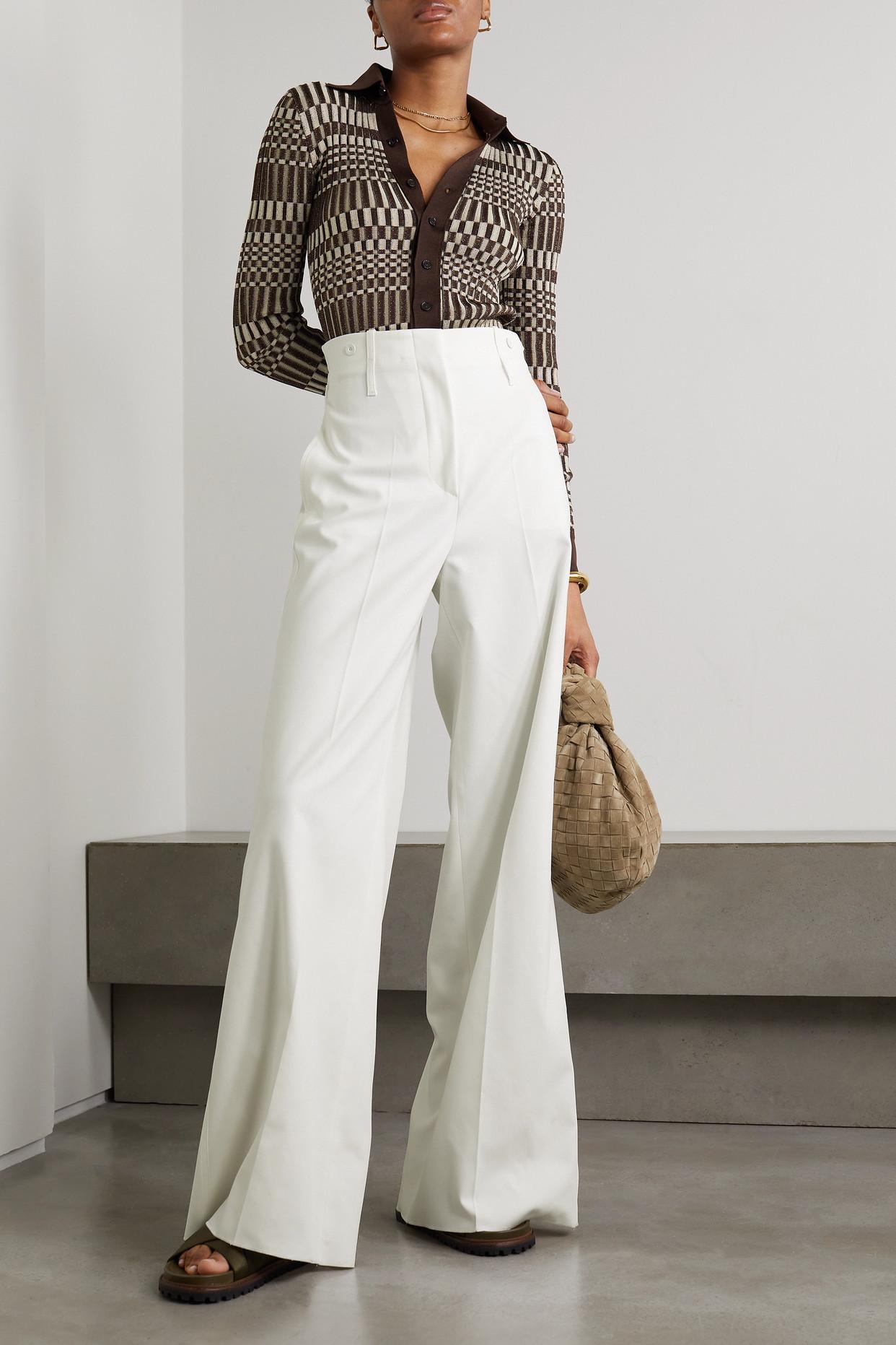 Max Mara Yang Pleated Stretch-cotton Wide-leg Pants in White | Lyst