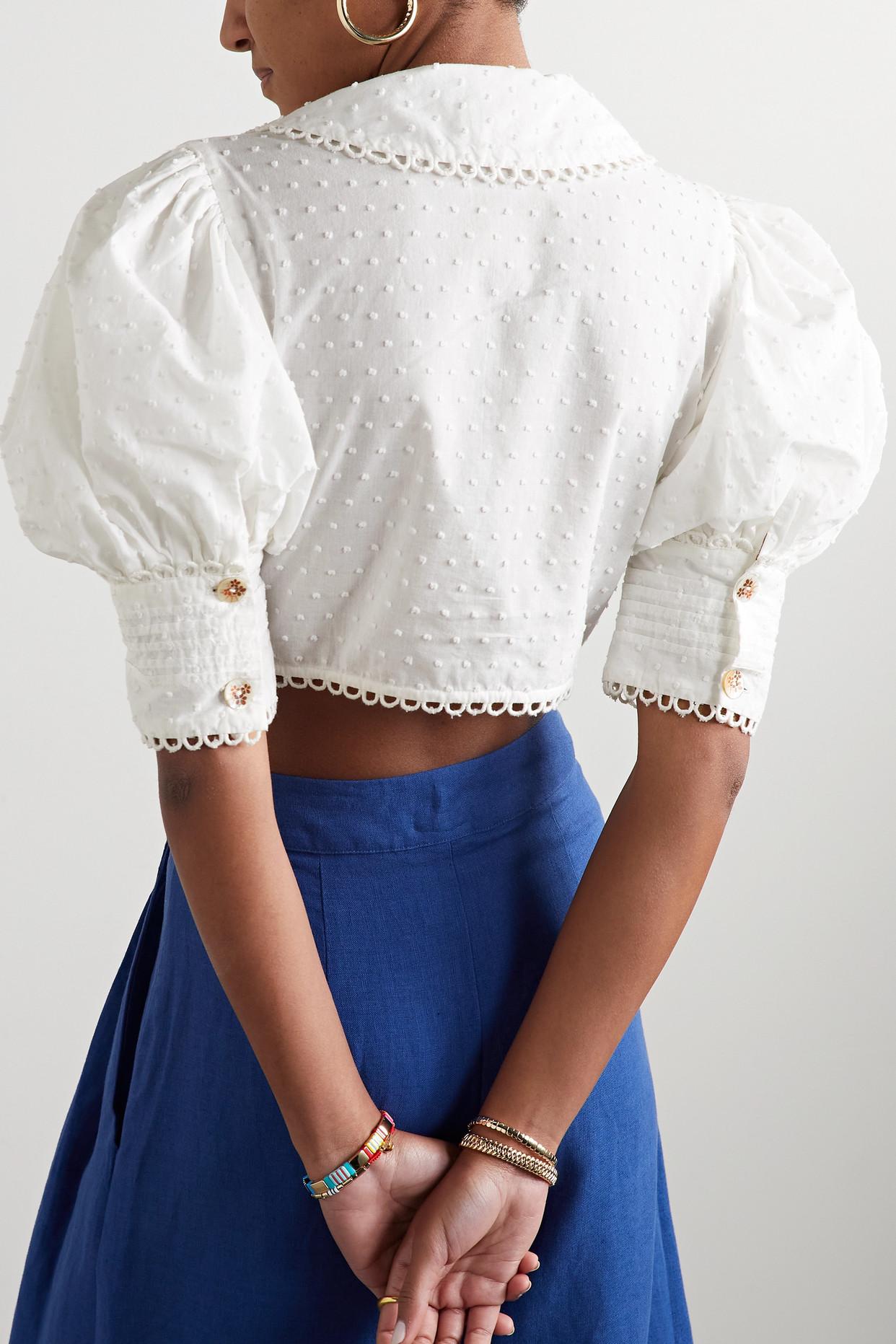 FARM Rio Cropped Crochet And Lace-trimmed Fil Coupé Cotton Top in Natural |  Lyst