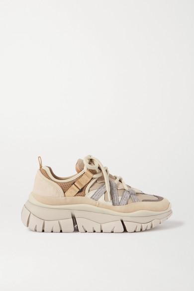 Chloé Blake Suede, Leather And Mesh Sneakers in Natural | Lyst