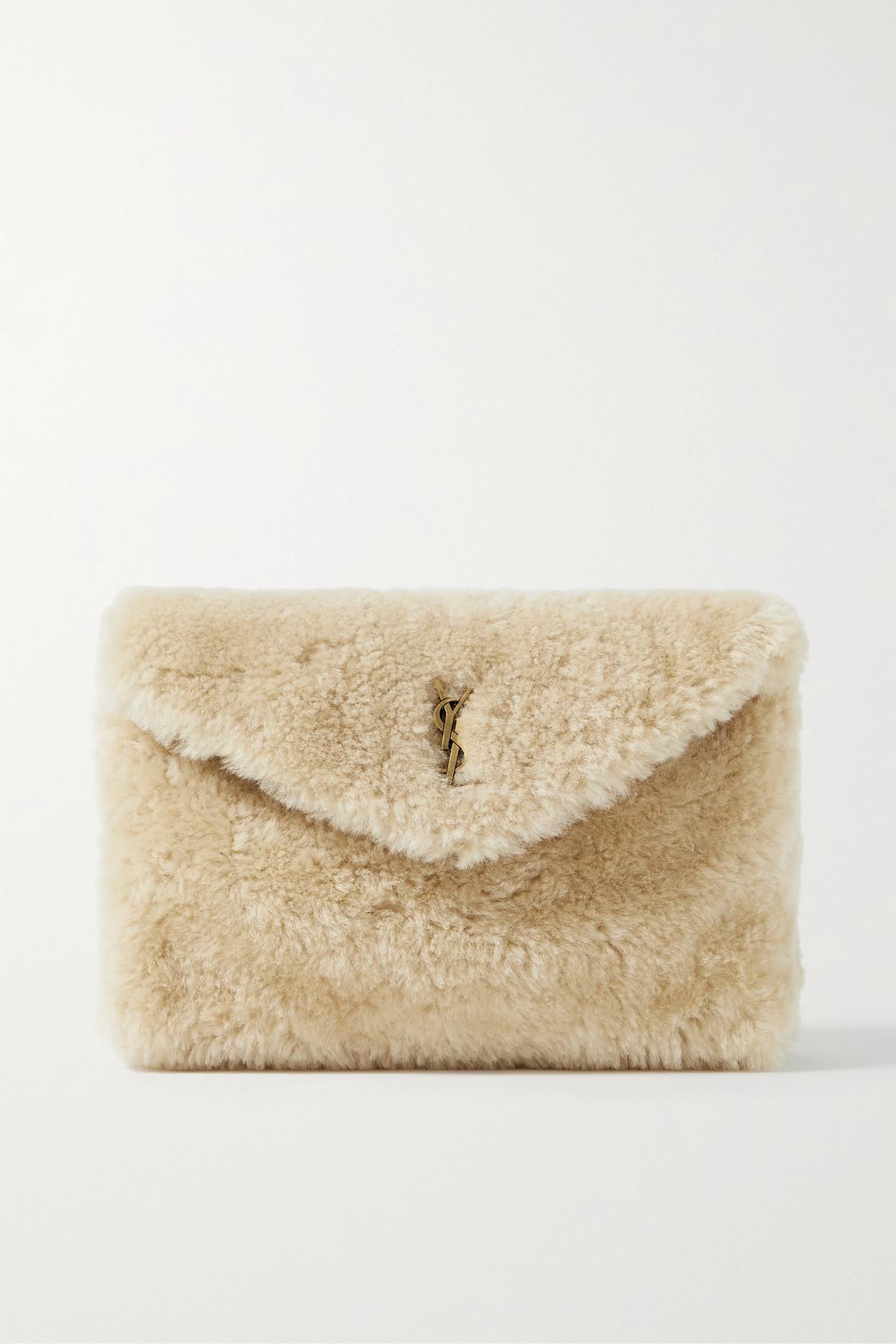 Saint Laurent Puffer Small Shearling Clutch in Natural | Lyst