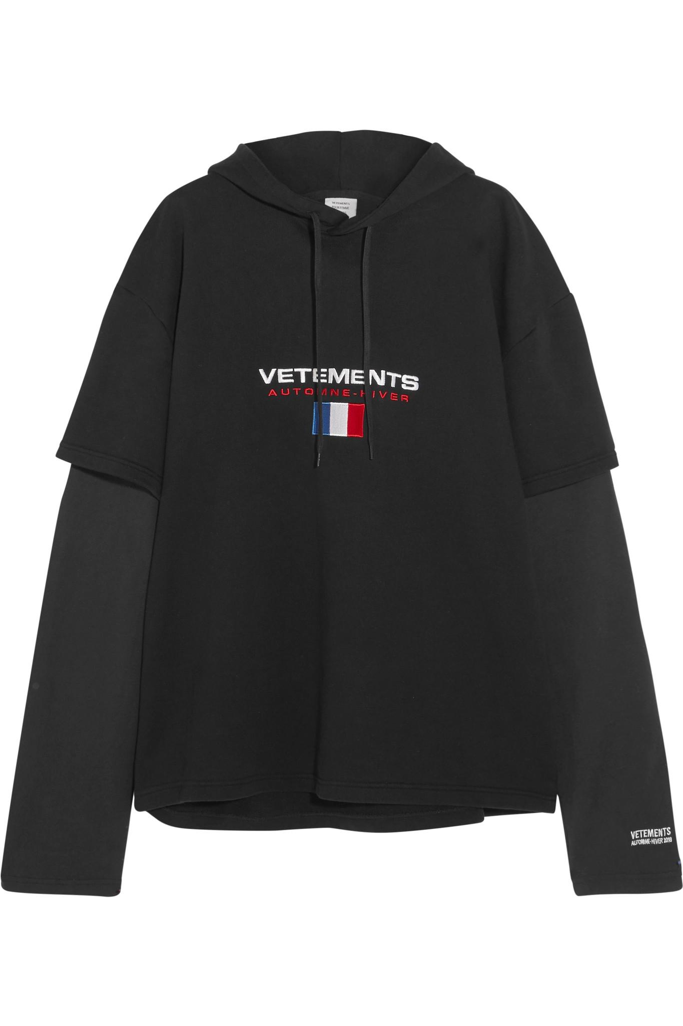 Vetements Layered Embroidered Cotton-blend Jersey Hooded Sweatshirt in  Black - Lyst