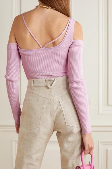La Maille Cold-shoulder Ribbed-knit Top 