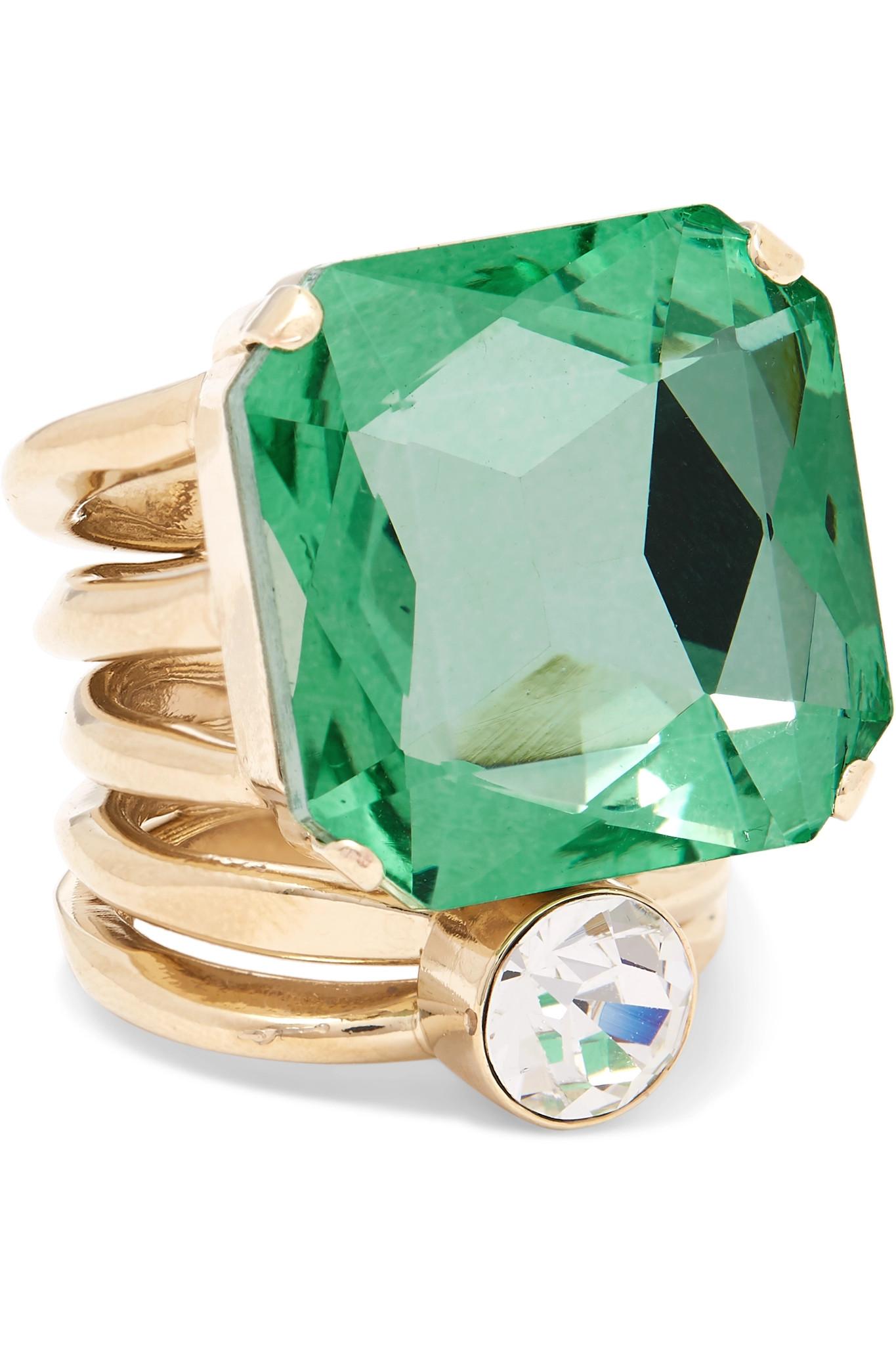 Dries Van Noten Gold-tone Crystal Ring in Green | Lyst