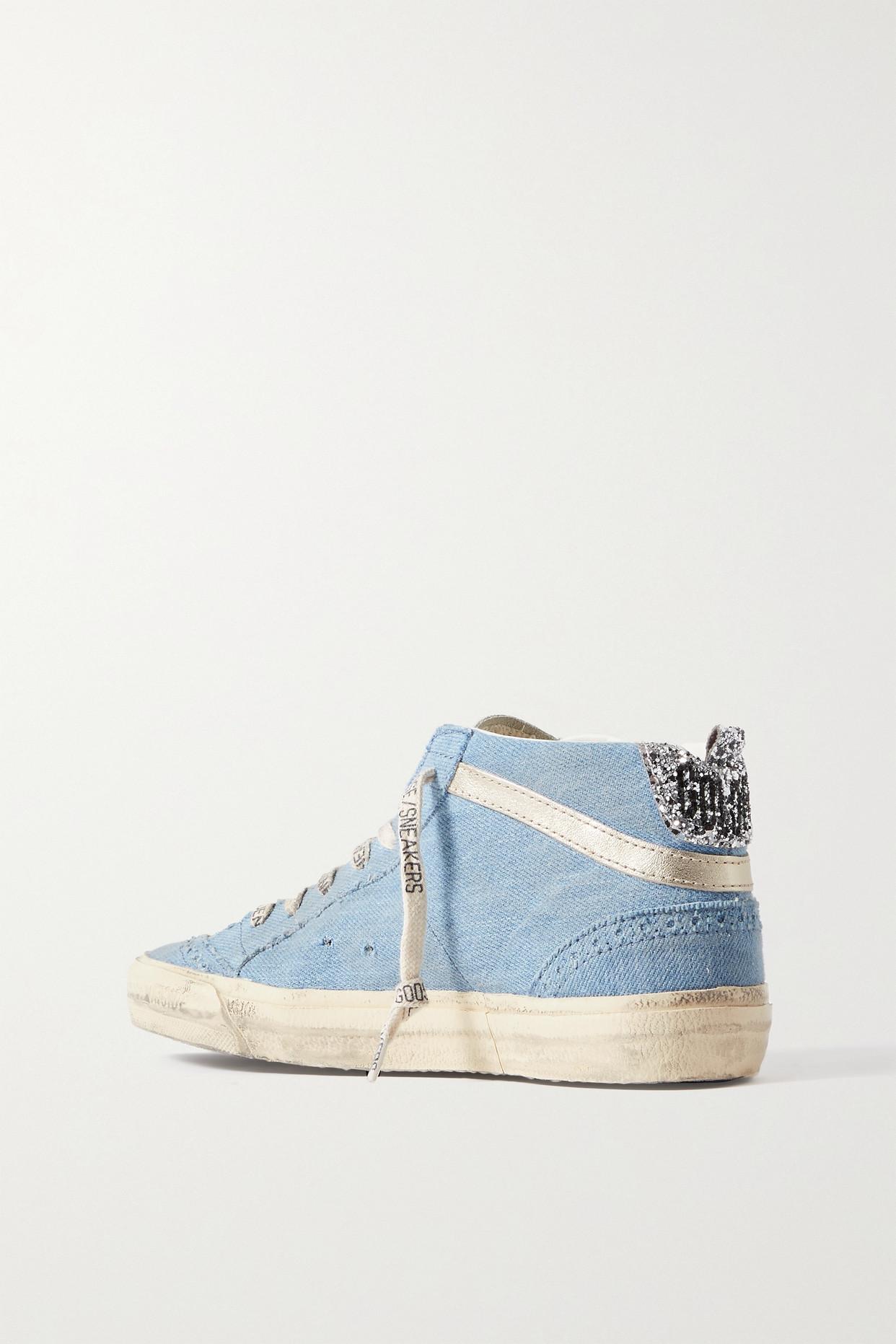 Golden Goose Mid Star Glittered Leather-trimmed Distressed Denim High-top  Sneakers in Blue | Lyst