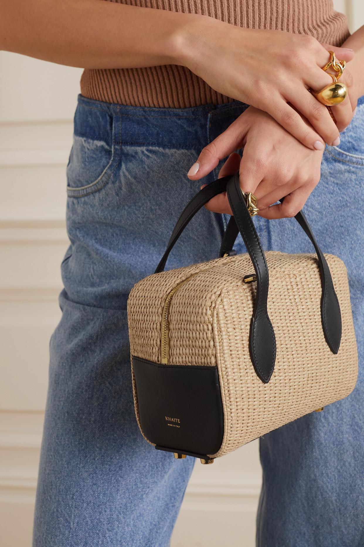 Khaite Maeve Small Leather-trimmed Raffia Shoulder Bag in Natural | Lyst