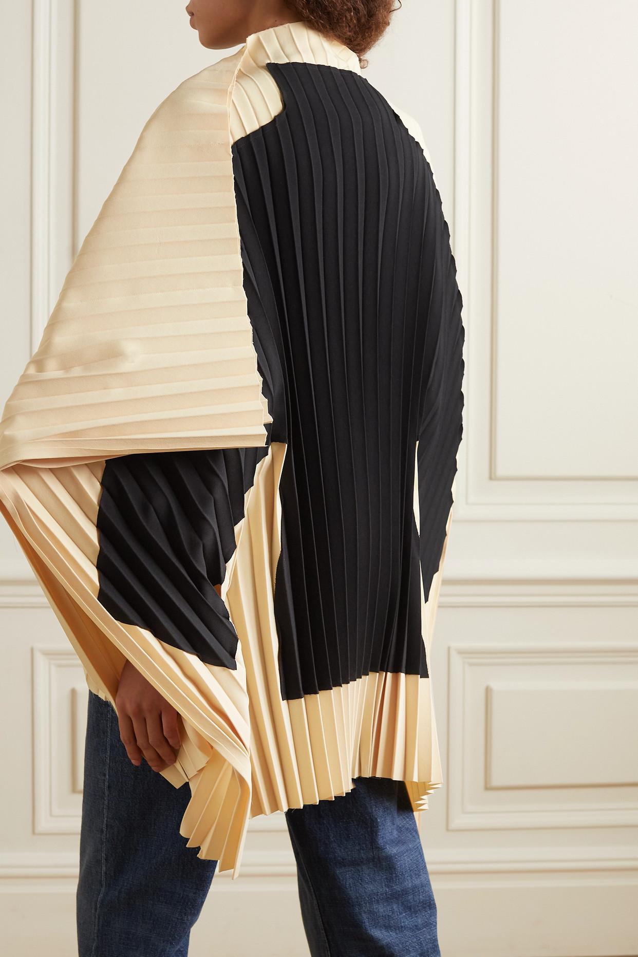 A.W.A.K.E. MODE Pleated Two-tone Satin Poncho in Black | Lyst
