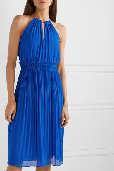 MICHAEL Michael Kors Hayden Chain-embellished Pleated Georgette Dress in  Blue | Lyst