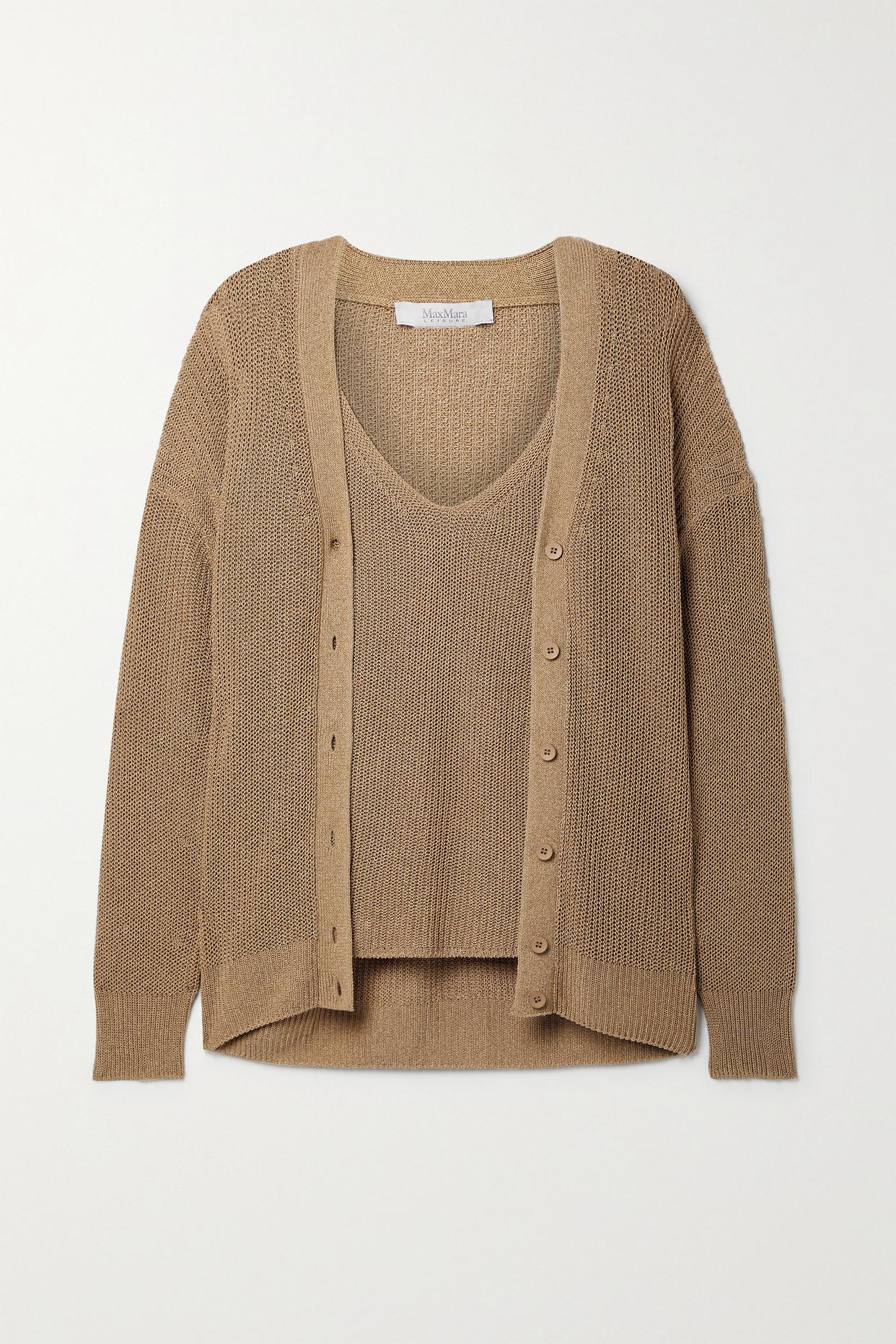 Max Mara Leisure Tenue Layered Knitted Cardigan in Natural | Lyst