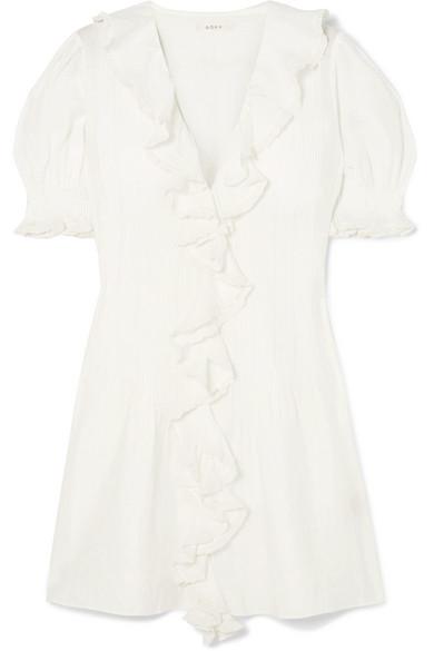 Doen Piper Lace-trimmed Ruffled Ramie Mini Dress in White | Lyst