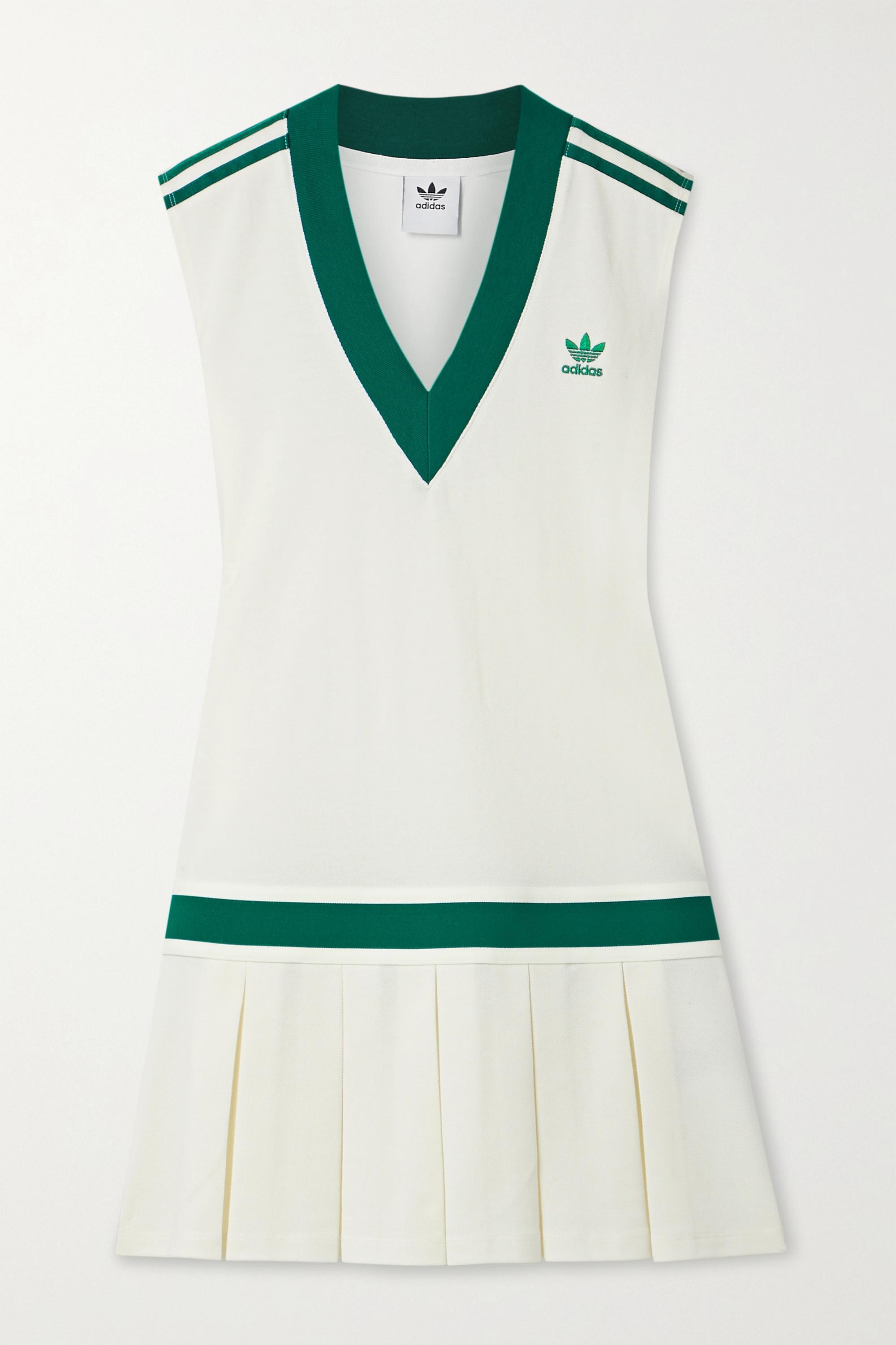 adidas Originals Cotton Striped Pleated Recycled Piqué Tennis Dress in White  | Lyst Australia