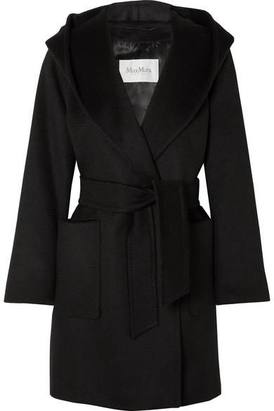 Max Mara Synthetic Rialto Hooded Belted Camel Hair Coat in Black - Lyst