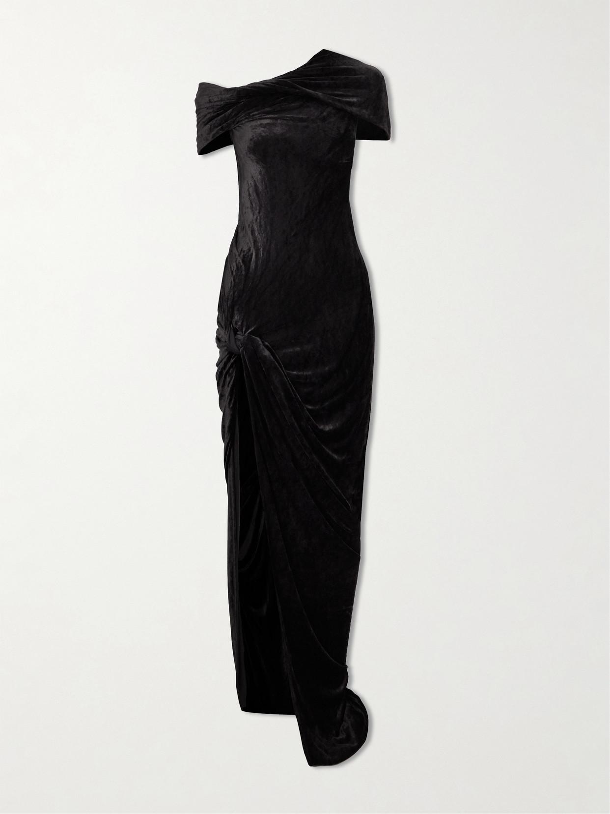 RICK OWENS クラウデットルーシュディテールドレス Rick Owens Maxi dress with belt - Black - Women | RP01E7566SCH09