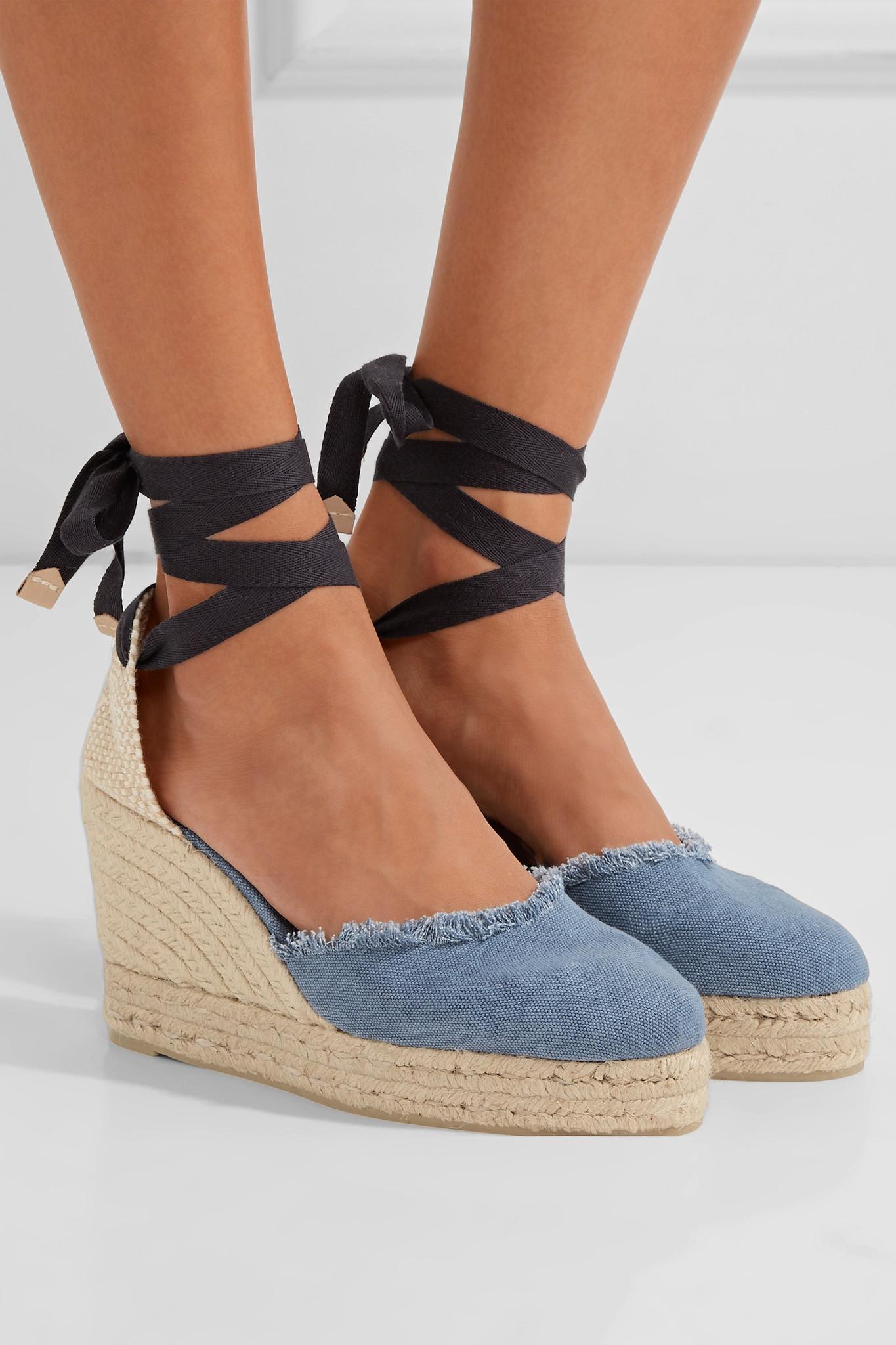 Lyst Castaner Canela Fringed Denim Wedge Espadrilles  in Blue