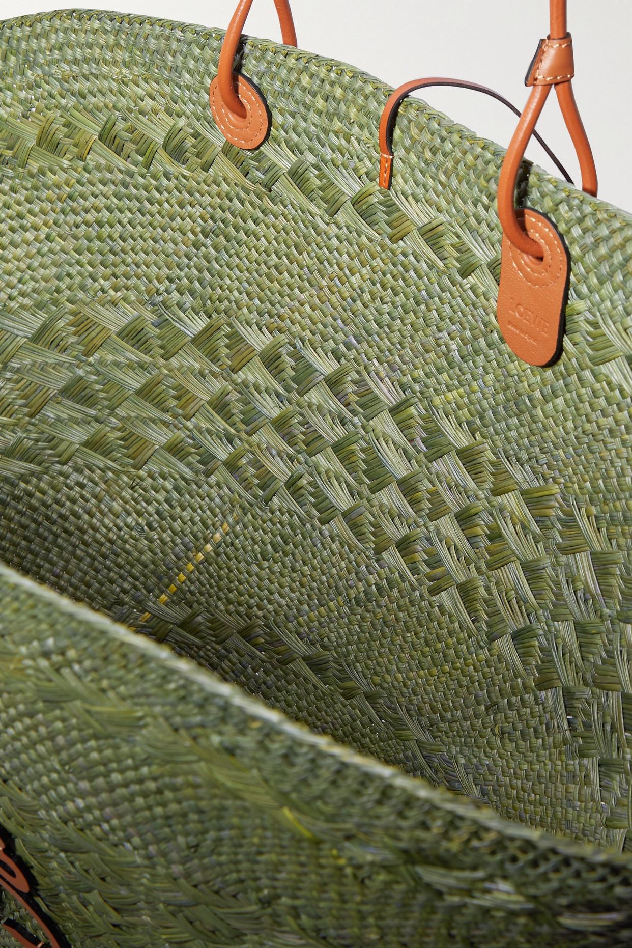 LOEWE Calfskin Raffia Paulas Ibiza Anagram Basket Tote Bag Green