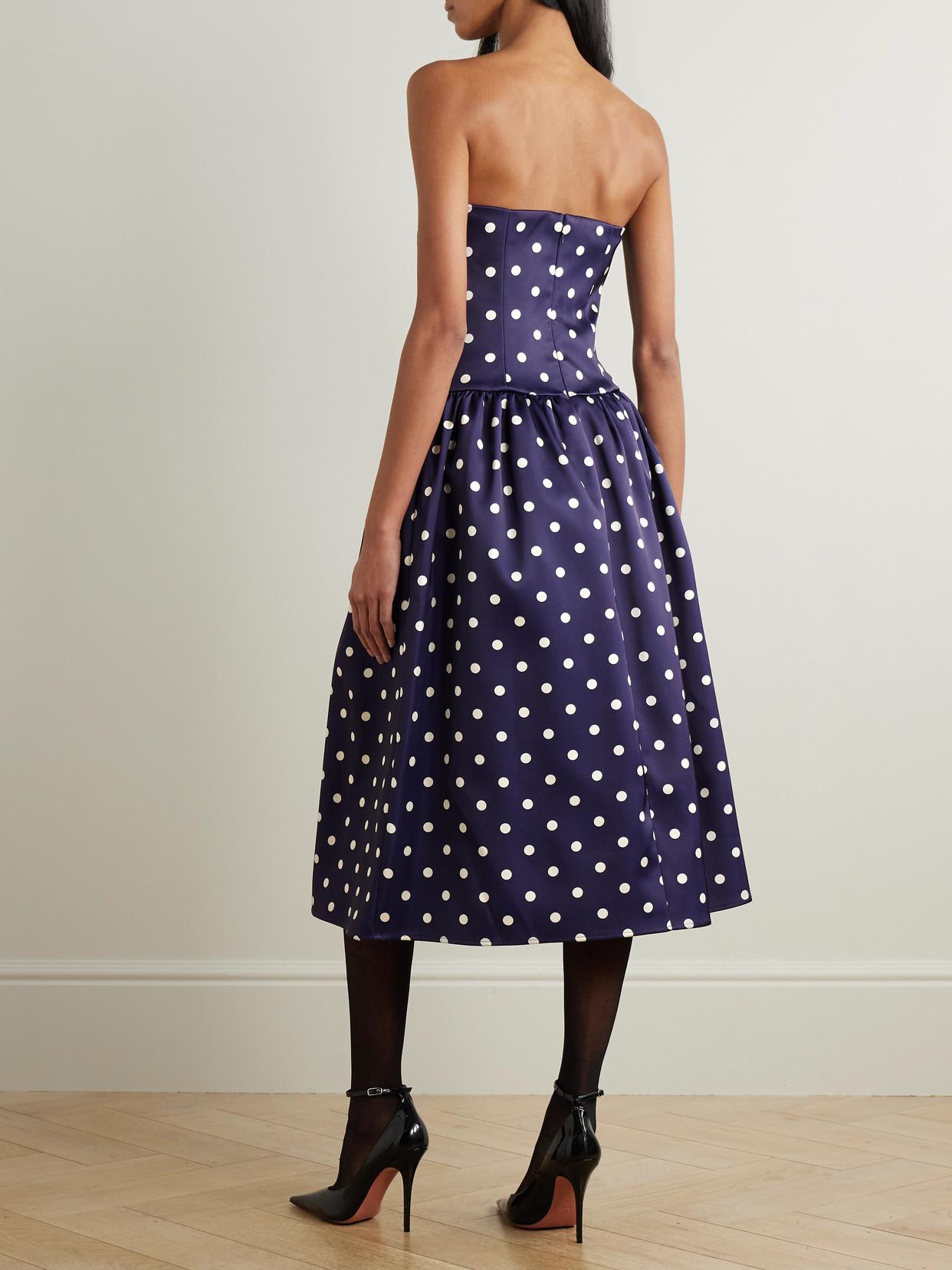 ワンピース SELF PORTRAIT Satin dotted midi dress Blu Navy Dot Mesh Midi Dress – self-portrait-US