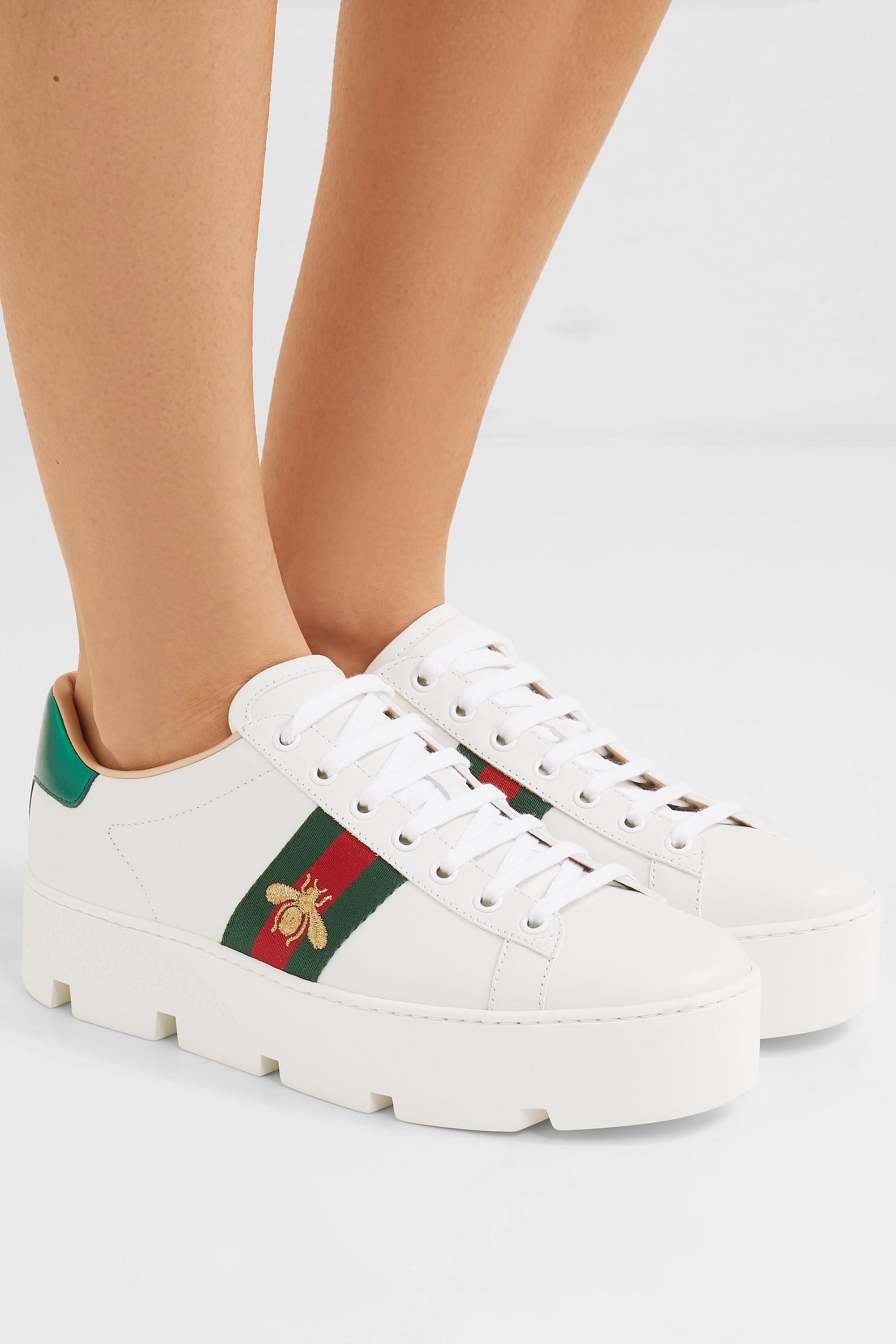 Wrap præsentation harmonisk Gucci Ace Embroidered Leather Platform Sneaker in White | Lyst Australia
