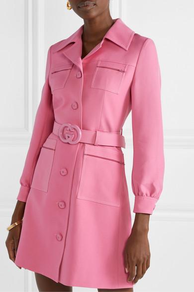 Gucci GG Pink Belted Wool And Silk-blend Cady Dress