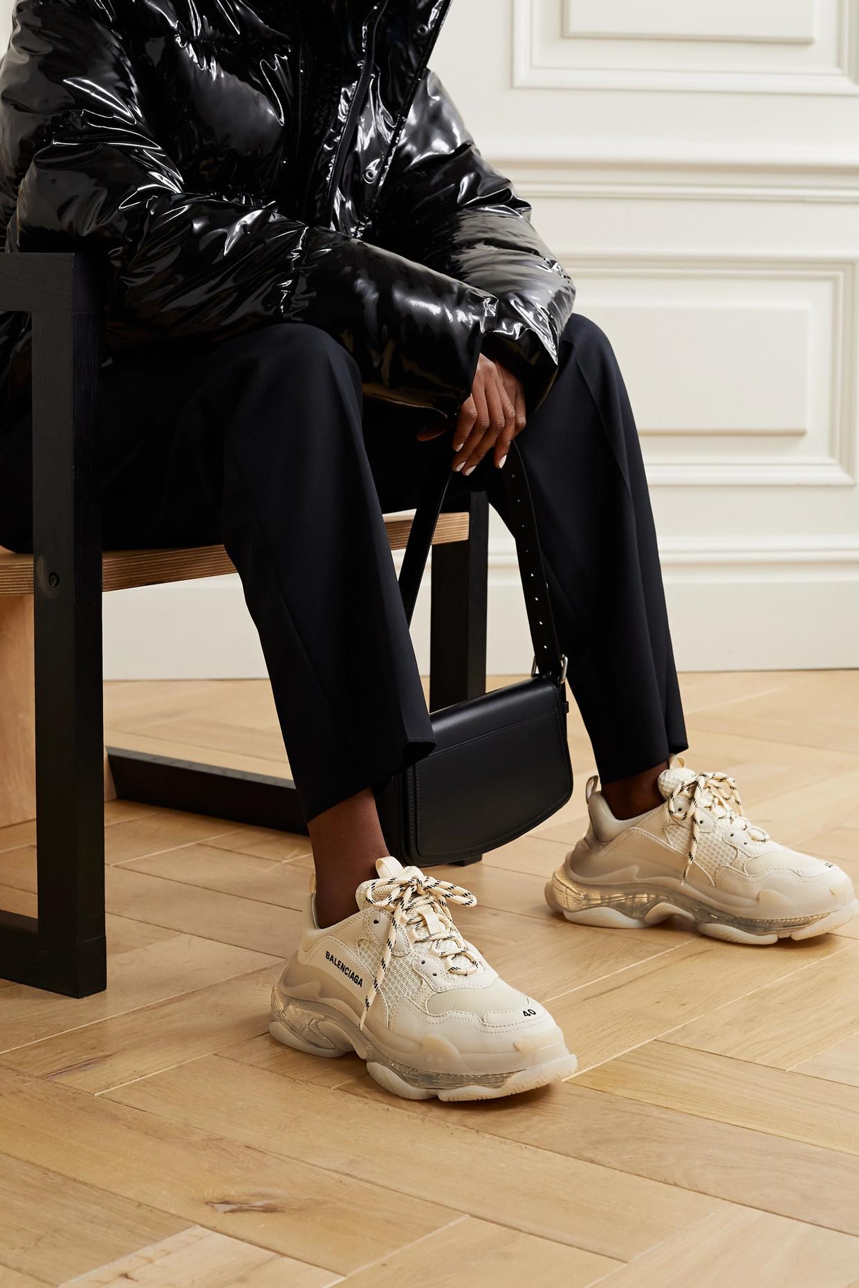 Balenciaga Triple S Clear Sole Logo-embroidered Leather, Nubuck And Mesh  Sneakers in Natural | Lyst
