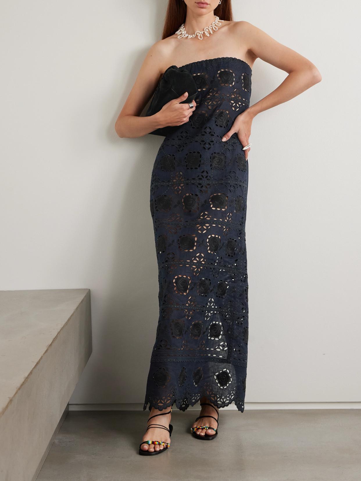 Vita Kin Grace Strapless Scalloped Broderie Anglaise Linen Maxi Dress in  Blue | Lyst UK