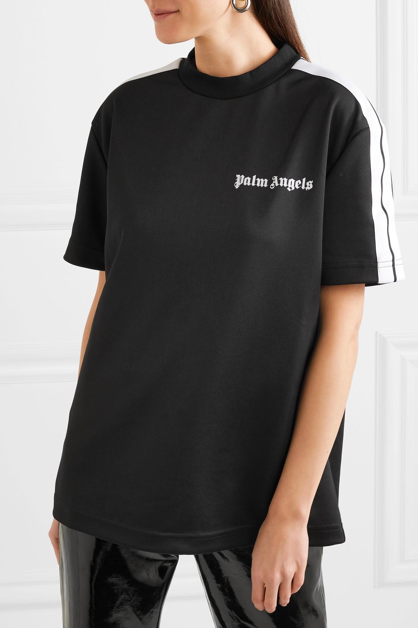 Palm Angels Striped Satin-jersey T-shirt in Black - Lyst