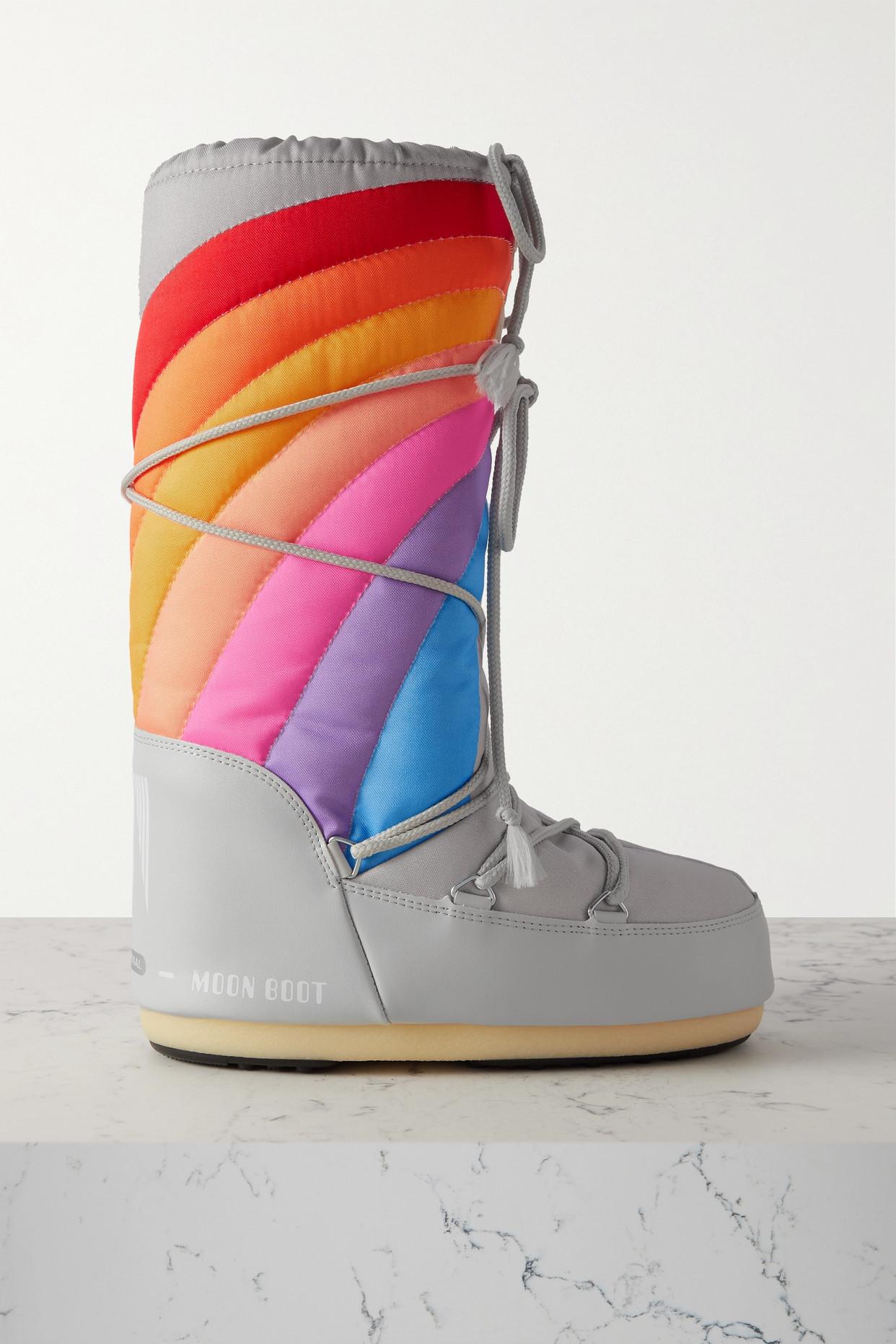 Moon Boot Icon Rainbow Printed Shell And Faux Leather Snow Boots in Gray |  Lyst