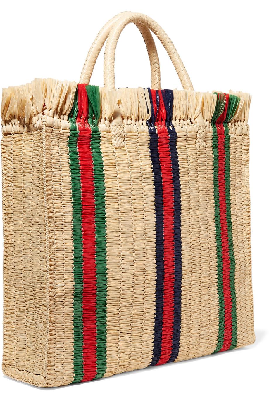 Gucci Web Woven Straw Tote in Natural | Lyst