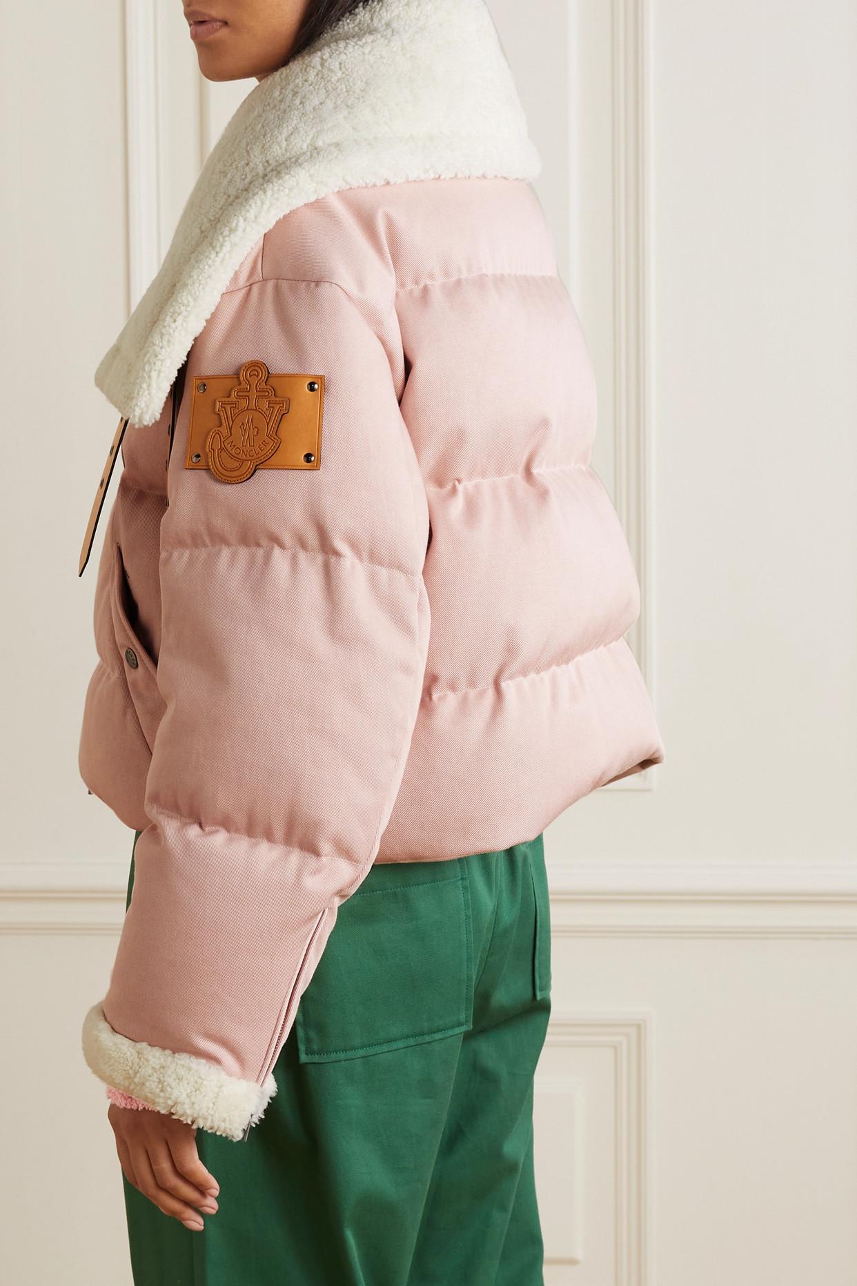 Moncler Genius + Jw Anderson Penygarder Shearling-trimmed Quilted Denim  Down Jacket in Pink | Lyst