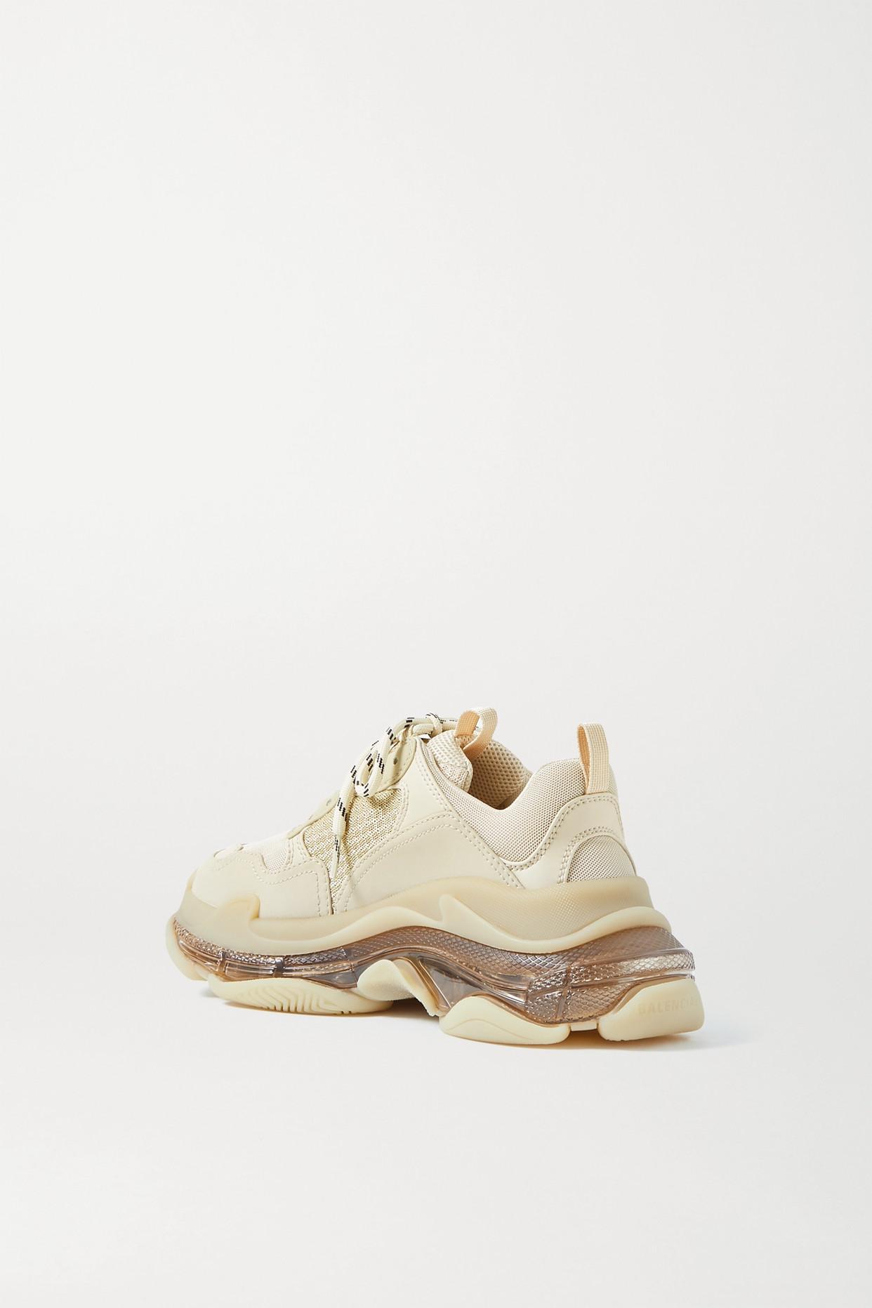 Balenciaga Triple S Clear Sole Logo-embroidered Faux Leather And Mesh  Sneakers in Natural | Lyst