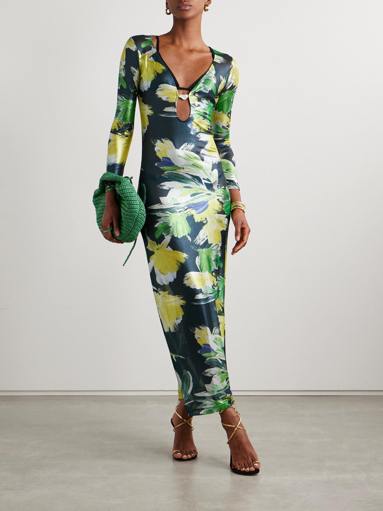 SARA CRISTINA Marina Embellished Floral-Print Stretch-Mesh Maxi