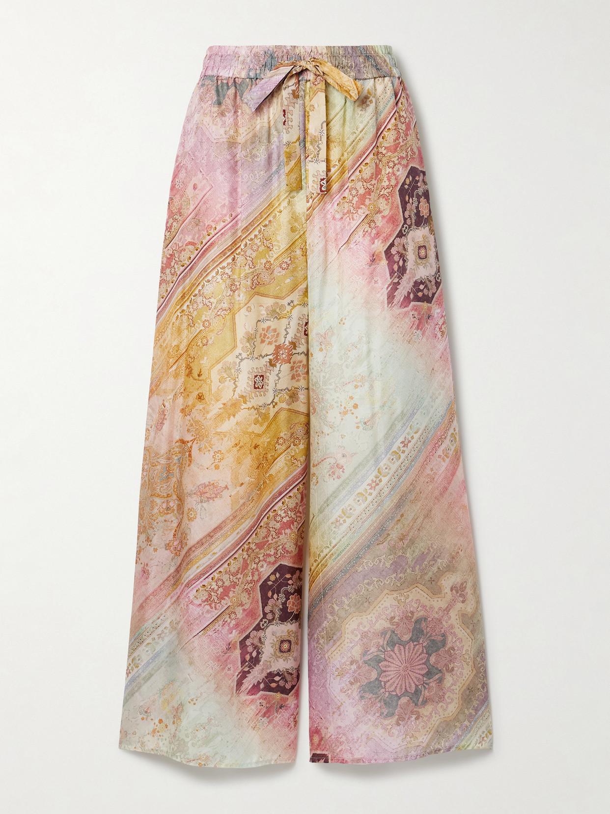 パンツ Zimmermann Printed silk Crush wide-leg pant Zimmermann - Dancer Multi-Check Wide Leg Silk Pant