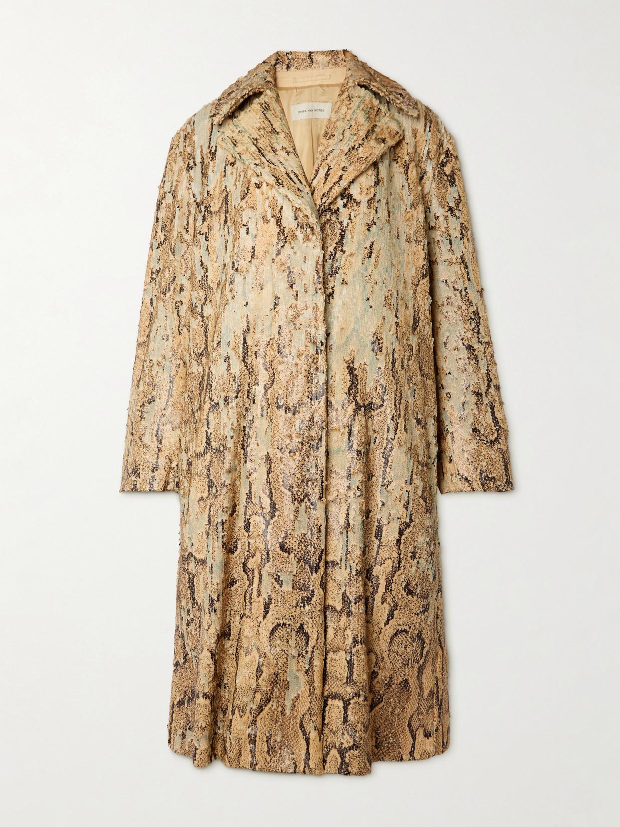 DRIES VAN NOTEN RICCA COAT IN SEQUINNED COTTON【関税送料込】 DRIES VAN NOTEN Belted sequin-embellished cotton-blend terry