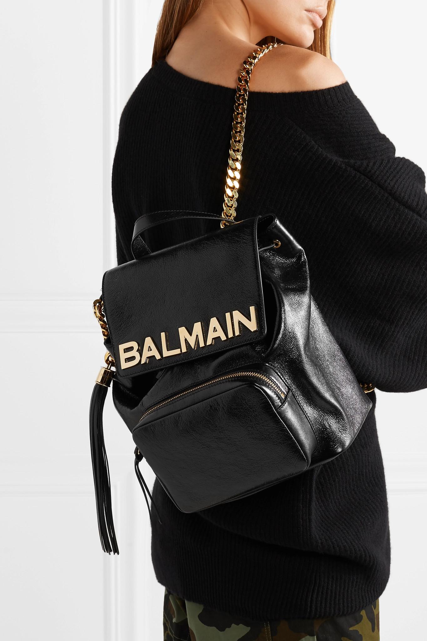 Balmain Leather Chain Backpack in Black | Lyst
