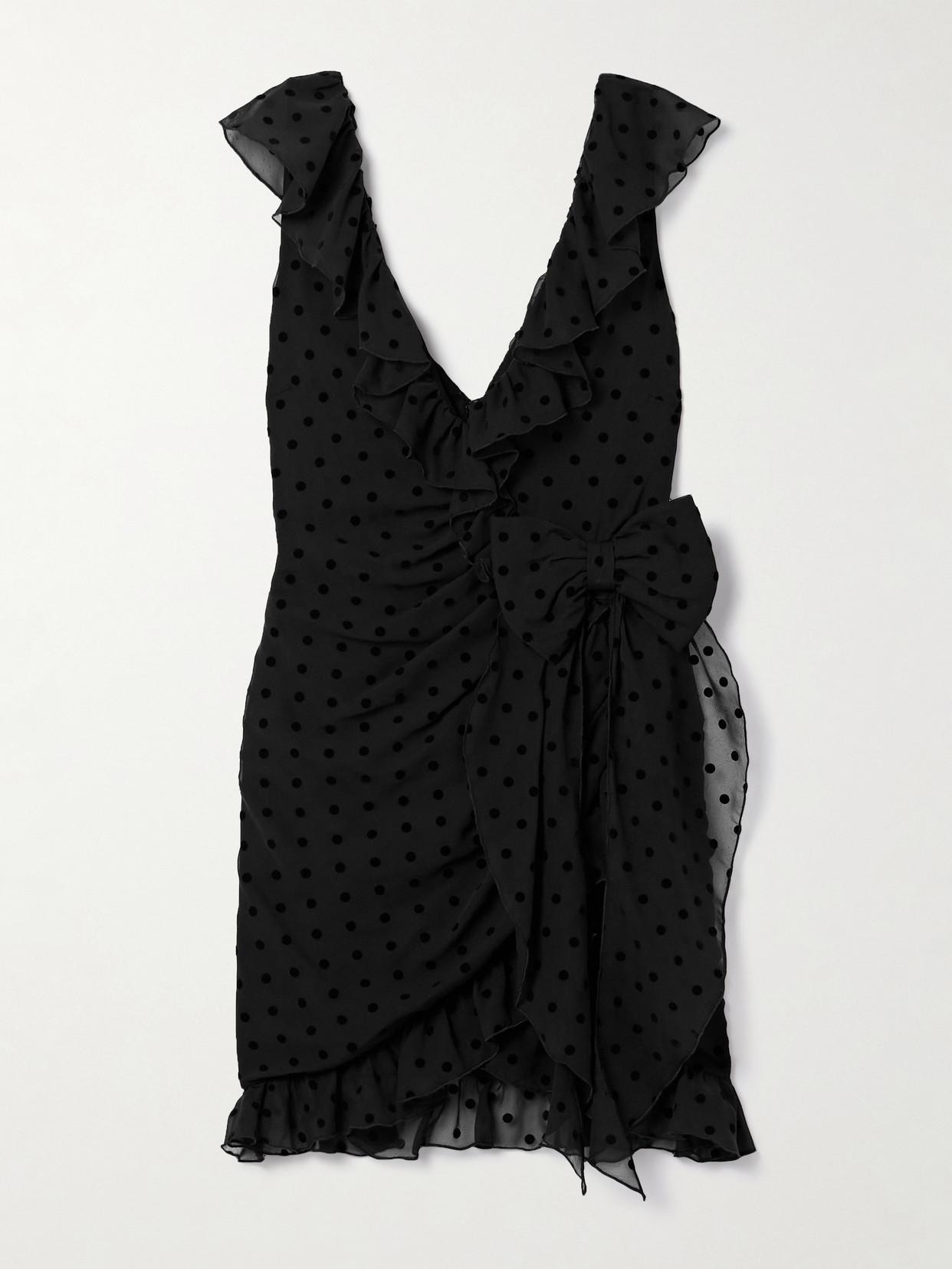 alessandra rich cowl-neck floral-devor chiffon mini dress Floral Puff-Sleeve Silk Mini Dress