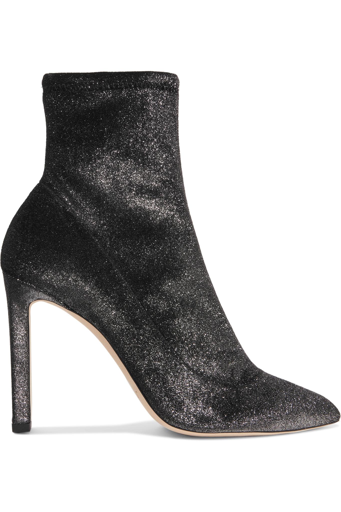 Jimmy Choo Louella Metallic Stretchvelvet Ankle Boots in